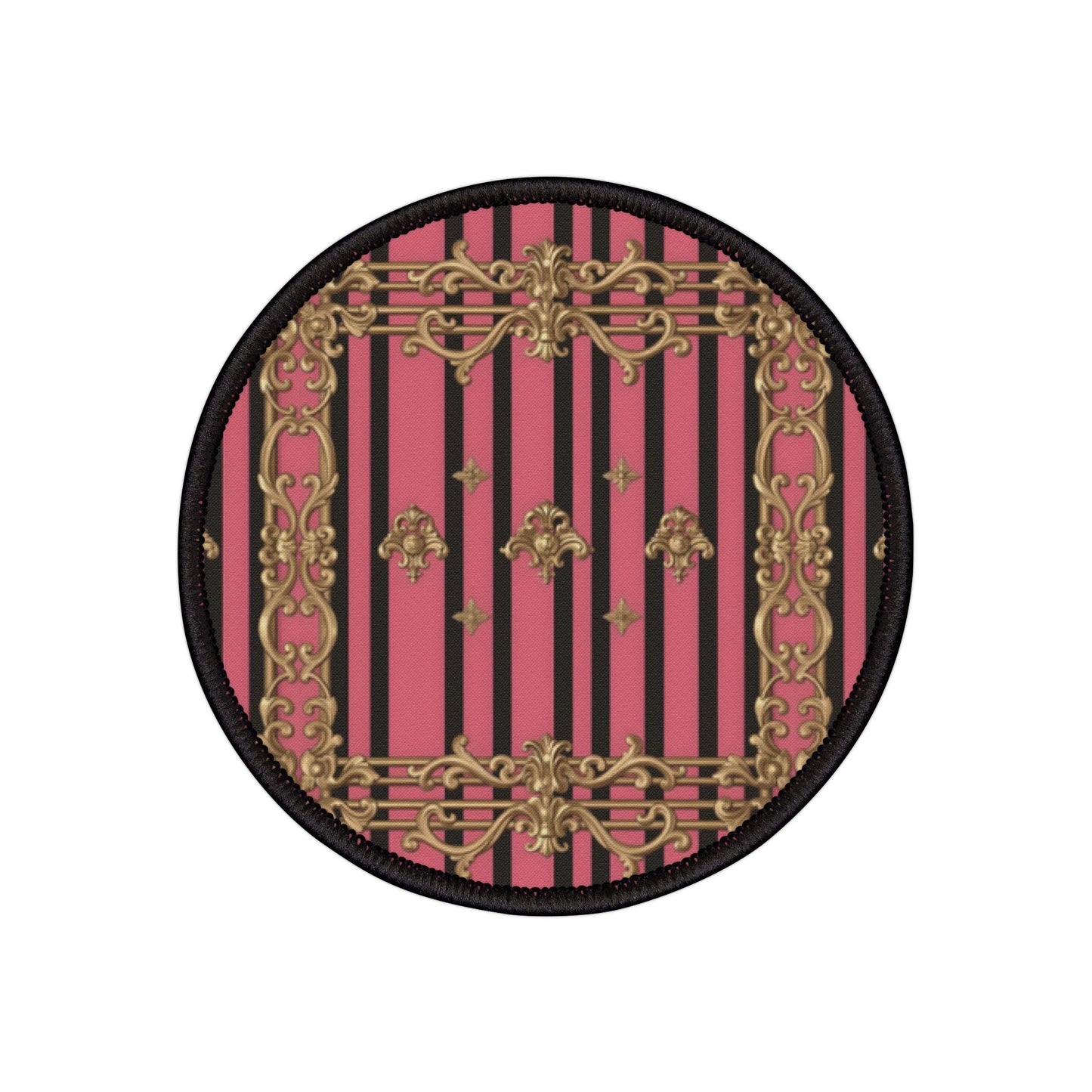 Stylish Iron-On Patches for Jackets, Bags & More, Trendy Embellishments for Fashion Lovers - Pink Striped Gold Rococo