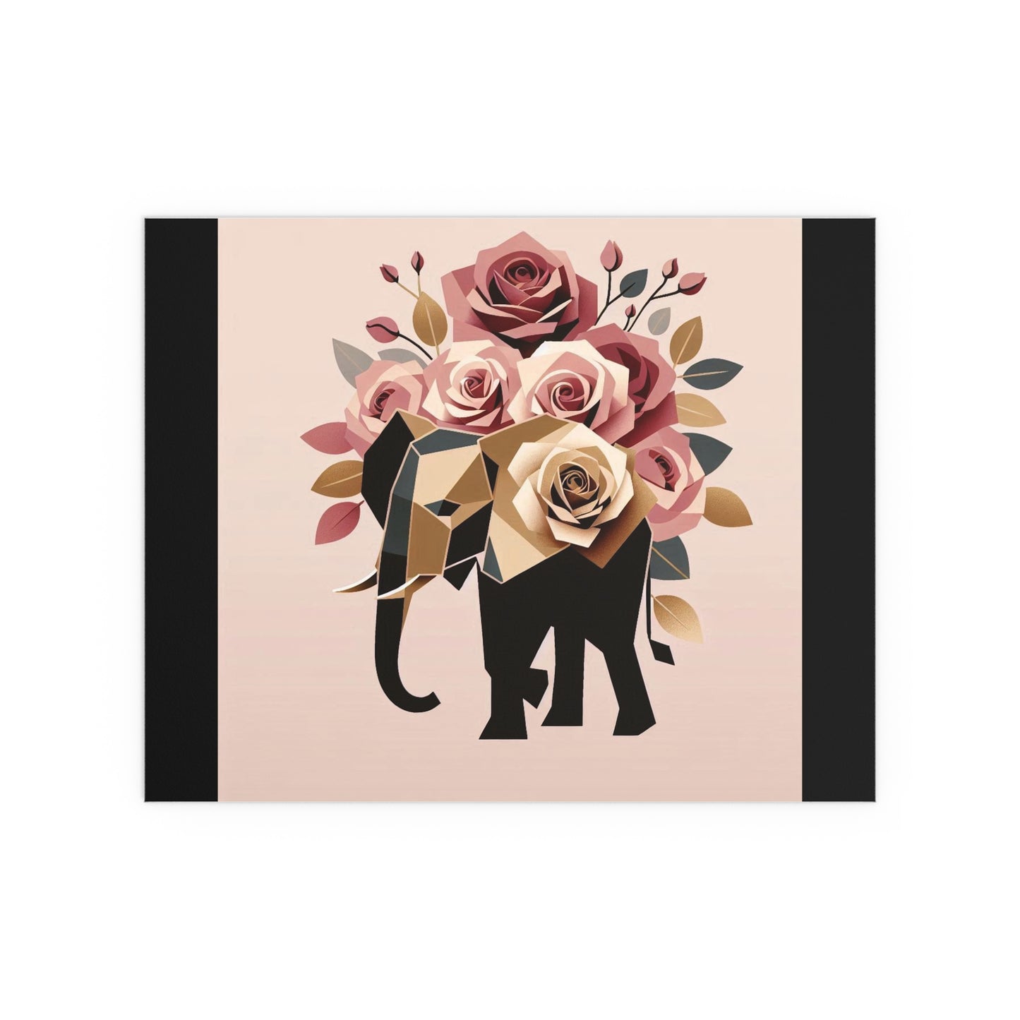 Elegant Floral Silk Poster - Indoor/Outdoor Wall Art for Home Decor - Black & Gold Elephant & Roses