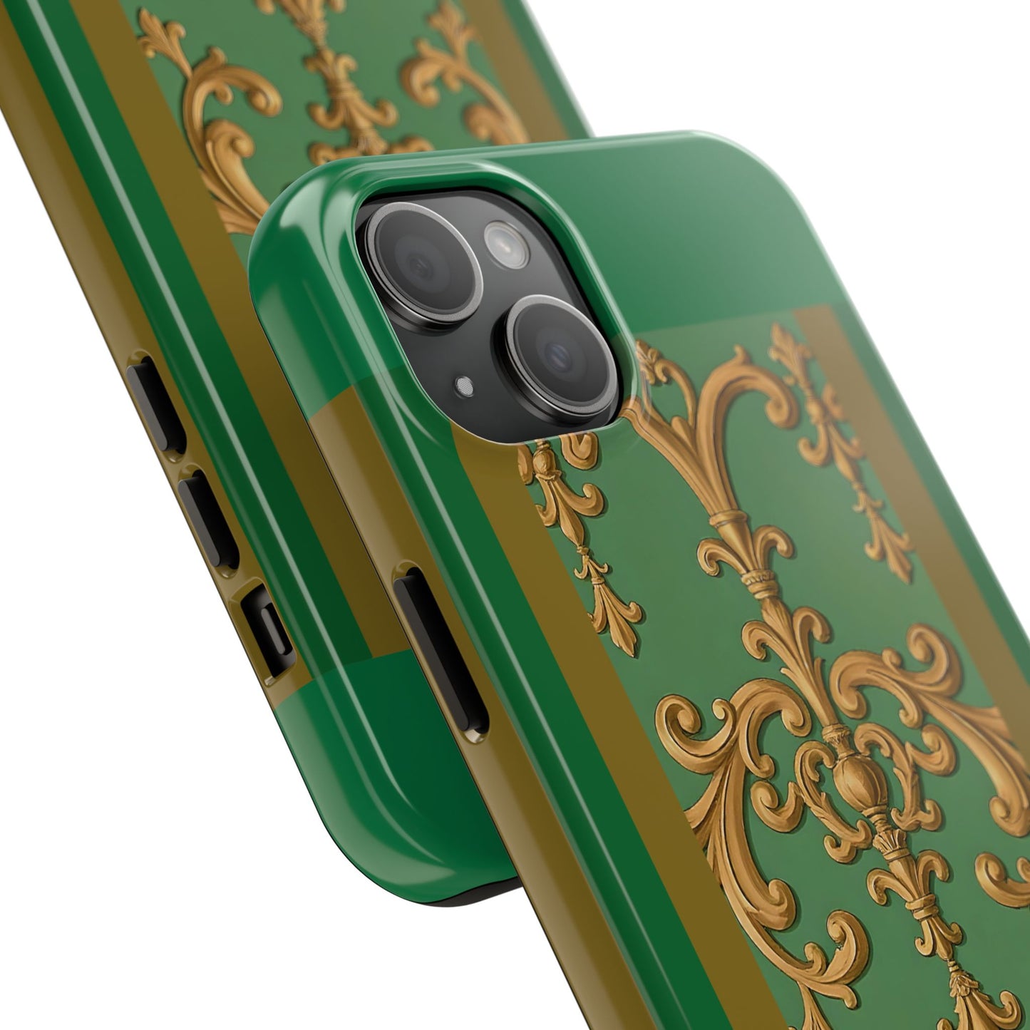 Elegant Floral Tough Phone Case, Durable Phone Cover, Gifts for Her, Stylish Protection, Chic Phone Accessory - Olive Green Striped Rococo
