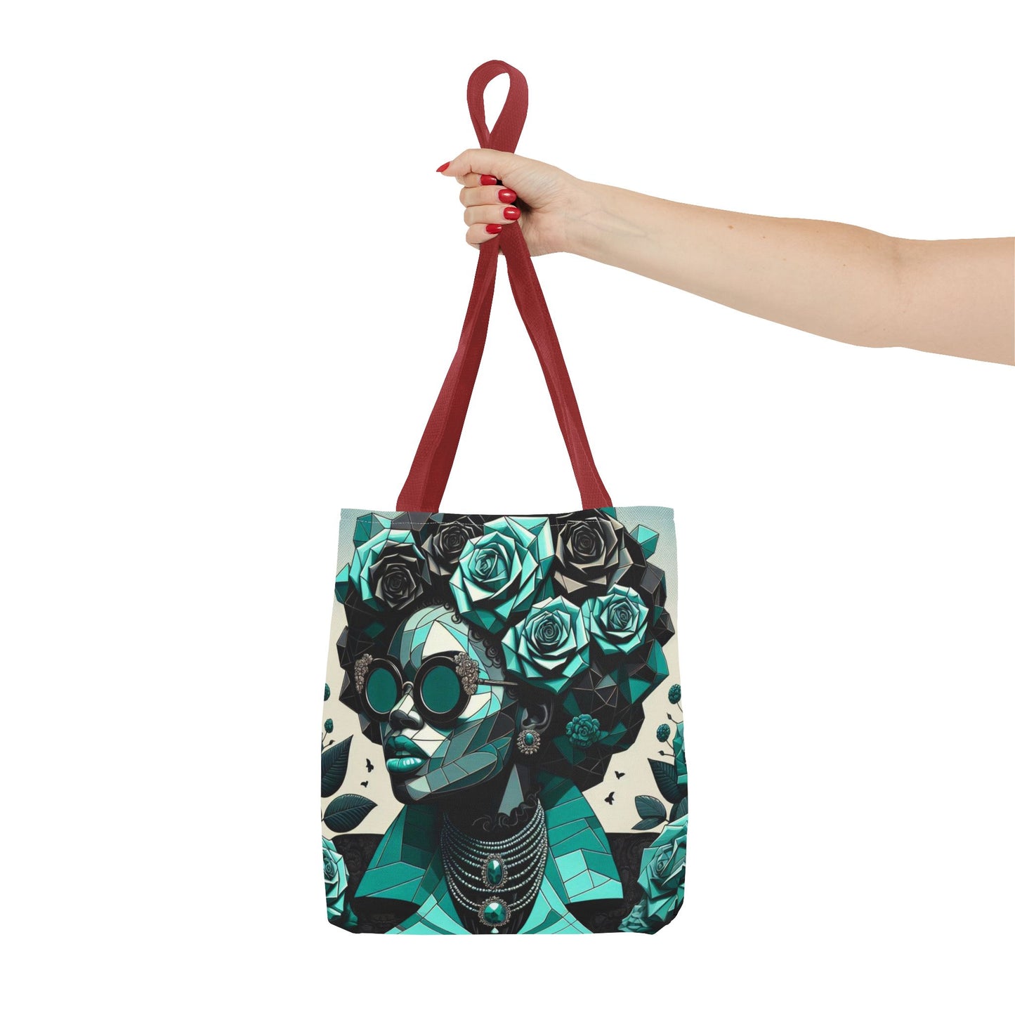 Chic Floral Tote Bag - Stylish Eco-Friendly Handbag for Everyday Use, Perfect for Gifts, Shopping, Beach, Art Lovers - Turquoise & Black Roses Lady