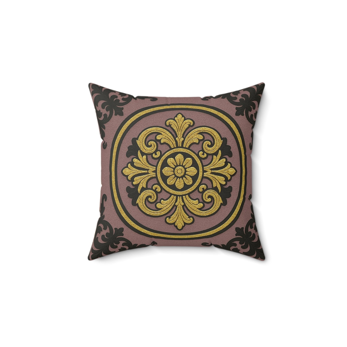 Elegant Gilded Mauve With Gold-Black Baroque Faux Suede Pillow, Decorative Cushion for Home Decor, Living Room Accent, Gift for Holidays