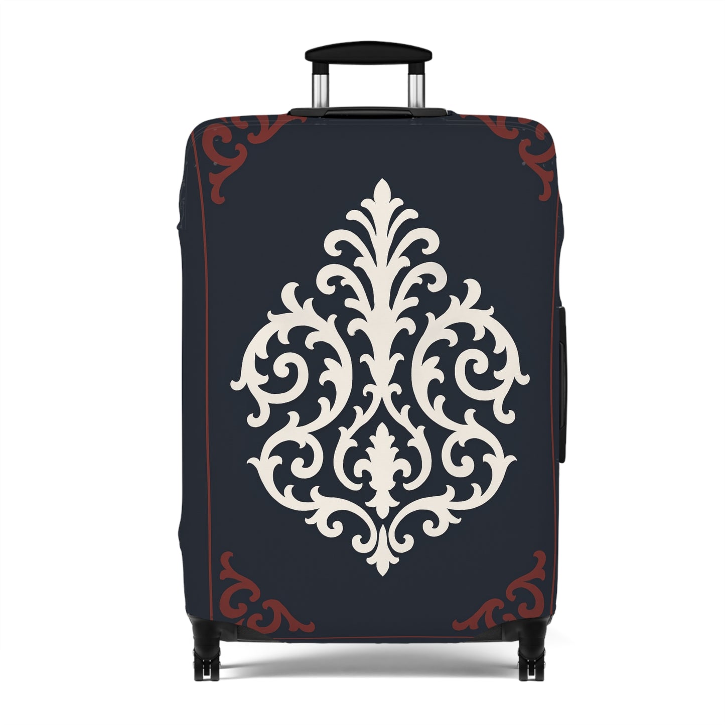 Dusk Blue-Maroon & White Baroque Luggage Cover — Dusk Blue & White Travel Protector