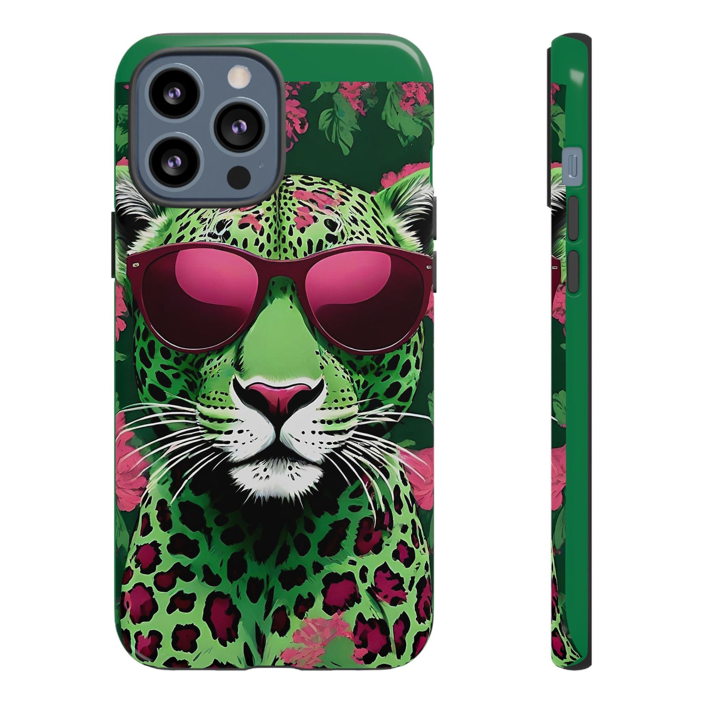 Phone Case - Lime Green & Burgundy Leopard In Sunglasses Design