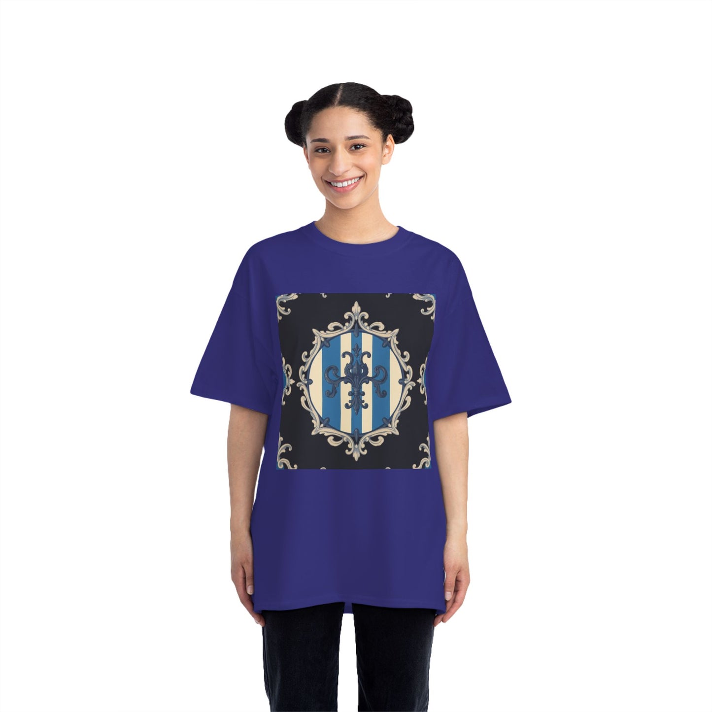 Elegant Blue & Alabaster Striped Baroque Short-Sleeve T-Shirt | Vintage Style, Graphic Tee, Casual Wear, Unisex Gift, Unique Design