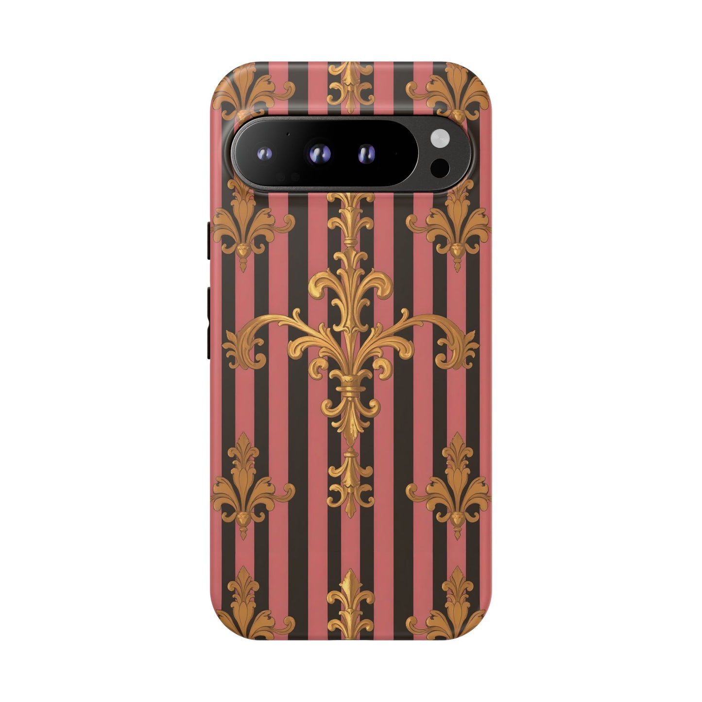Elegant Floral Motif Phone Case - Tough Cases with Vintage Design - Mauve Striped Gold Damask