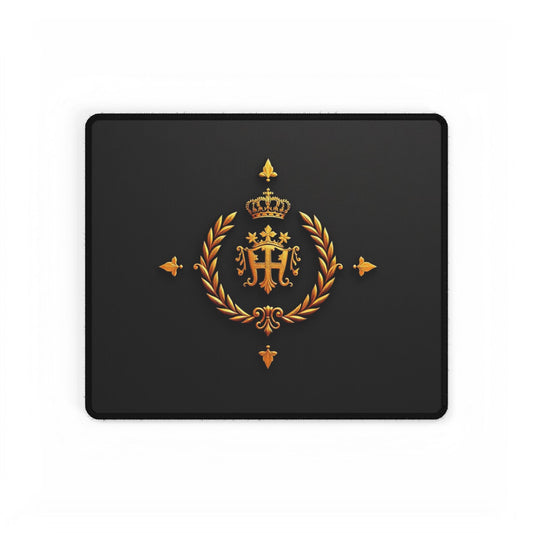Elegant Golden Crest Desk Mat, Personalized Workspace Decor, Office Accessories, Gaming Mat, Home Office Gift - Gold Crest