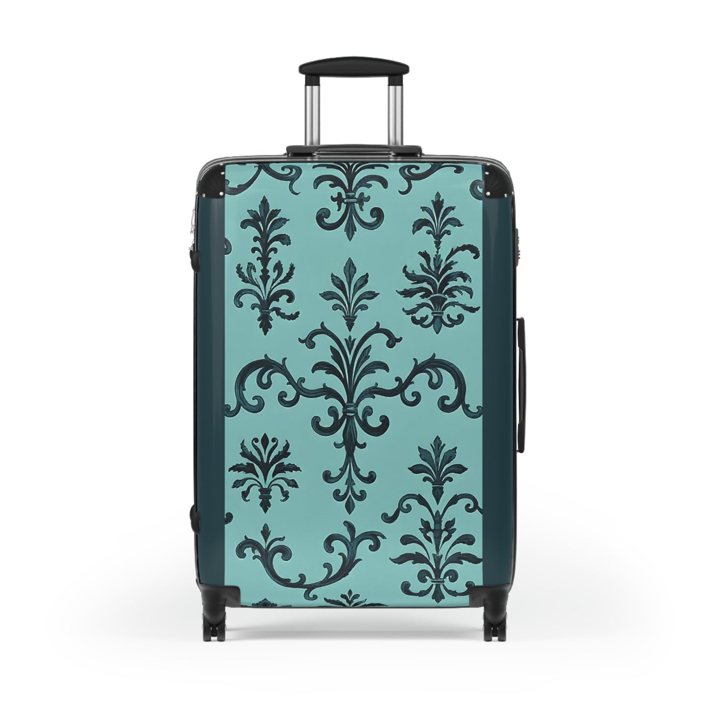Elegant Damask Style Suitcase - Travel Luggage, Personalized Gift for Travelers, Stylish Carry-On for Vacations - Teal Striped Rococo