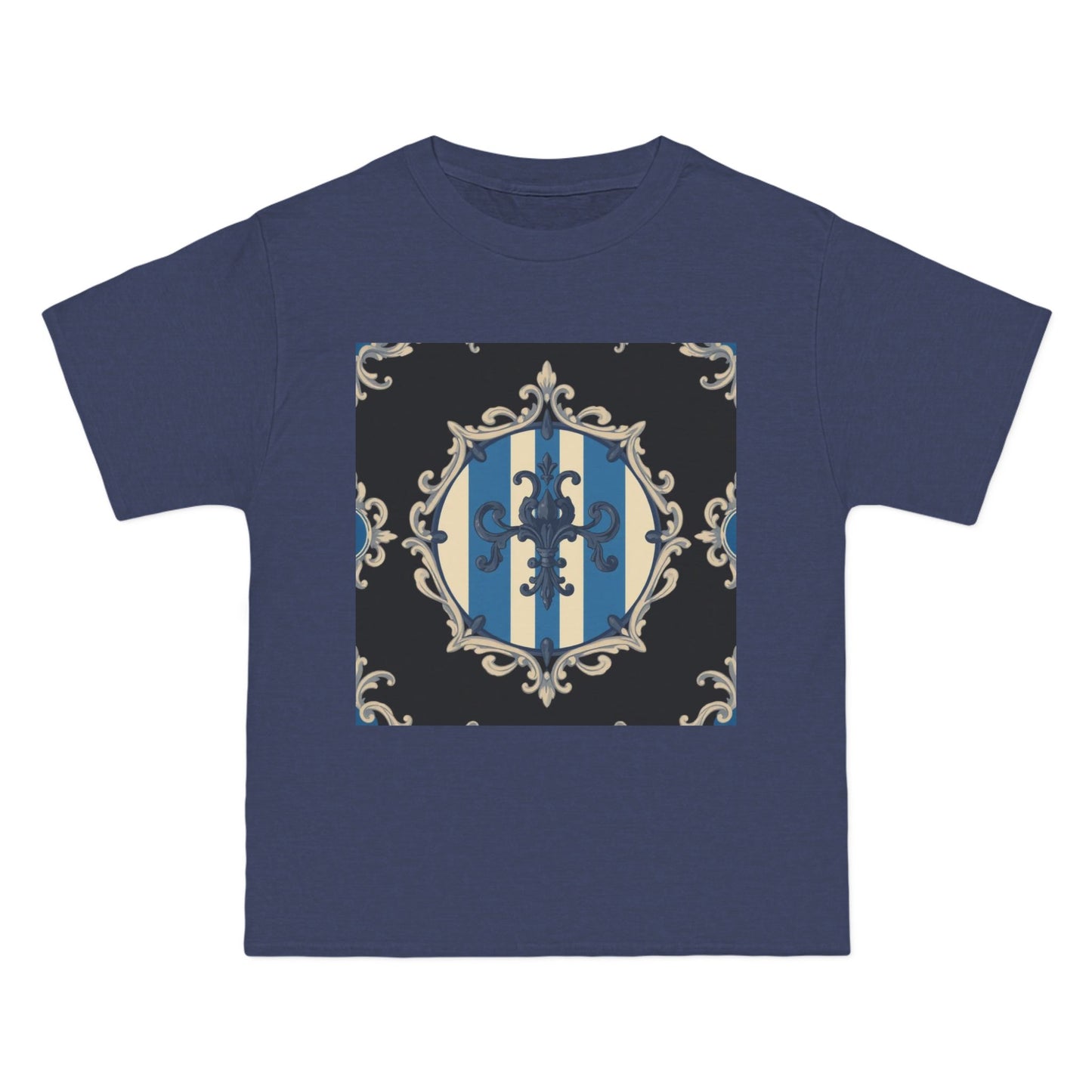 Elegant Blue & Alabaster Striped Baroque Short-Sleeve T-Shirt | Vintage Style, Graphic Tee, Casual Wear, Unisex Gift, Unique Design
