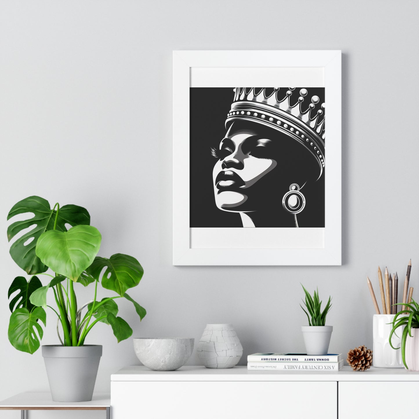 Elegant Crowned Queen Wall Art, Framed Vertical Poster, Home Decor, Modern Wall Art, Gift for Her, Inspirational Art