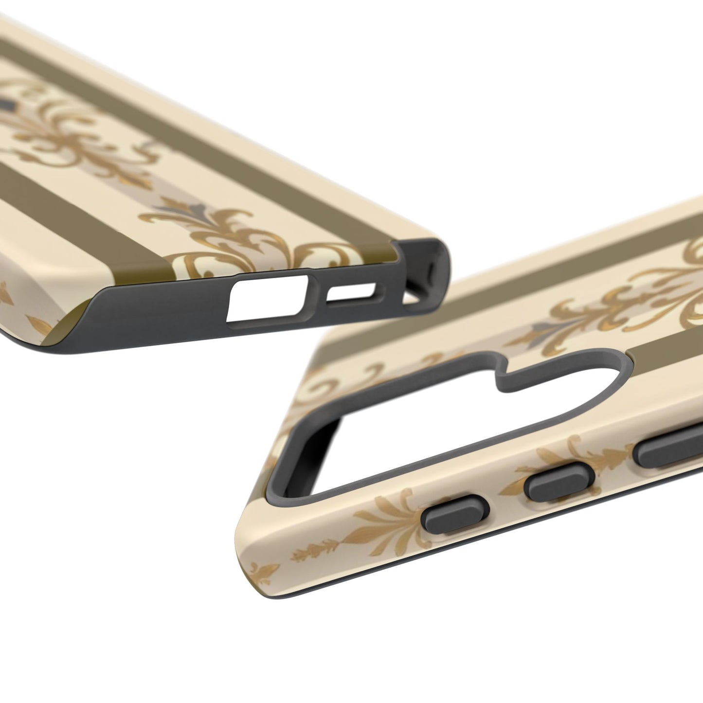 Elegant Floral Motif Phone Case - Tough Cases with Vintage Design - Olive Striped Gold Damask