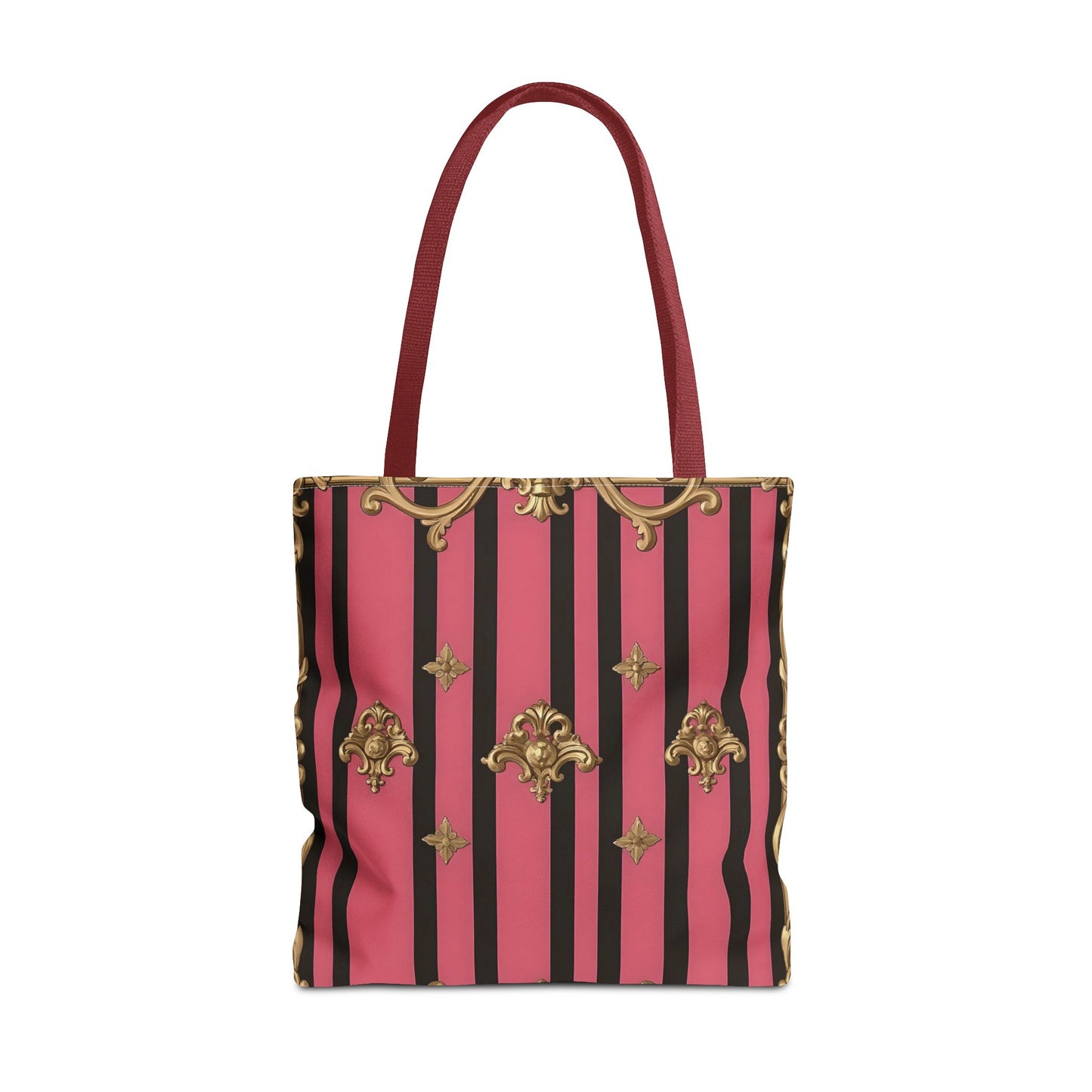 Chic Floral Tote Bag - Elegant Reusable Shopping Bag, Fashion Accessory, Gift for Her, Everyday Use, Eco-Friendly - Pink Striped Gold Rococo