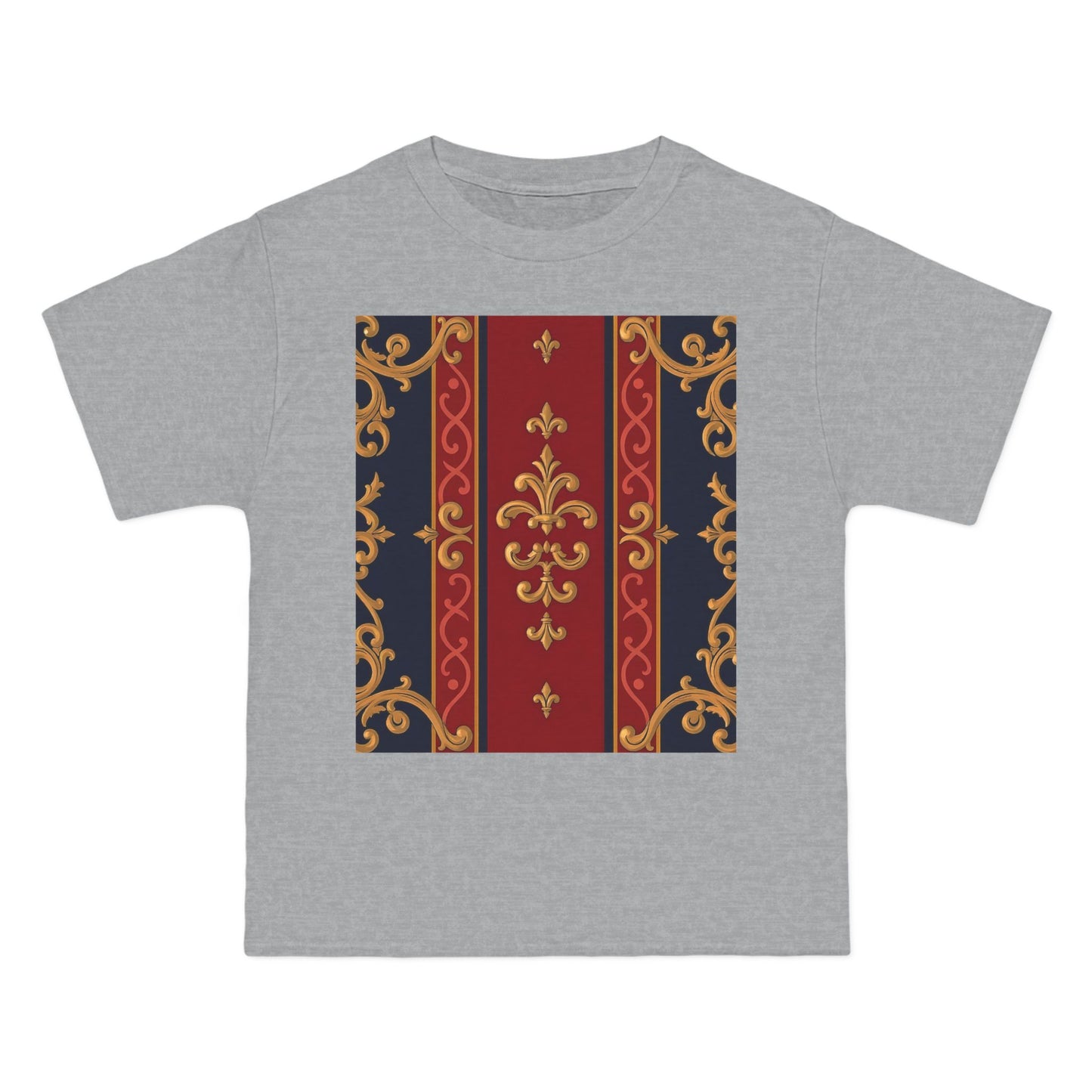 Elegant Baroque T-Shirt for Fashion Lovers, Casual Wear, Gift for Her, Unique Tee for Art Enthusiasts - Midnight Blue & Dusk Red Gold Baroque