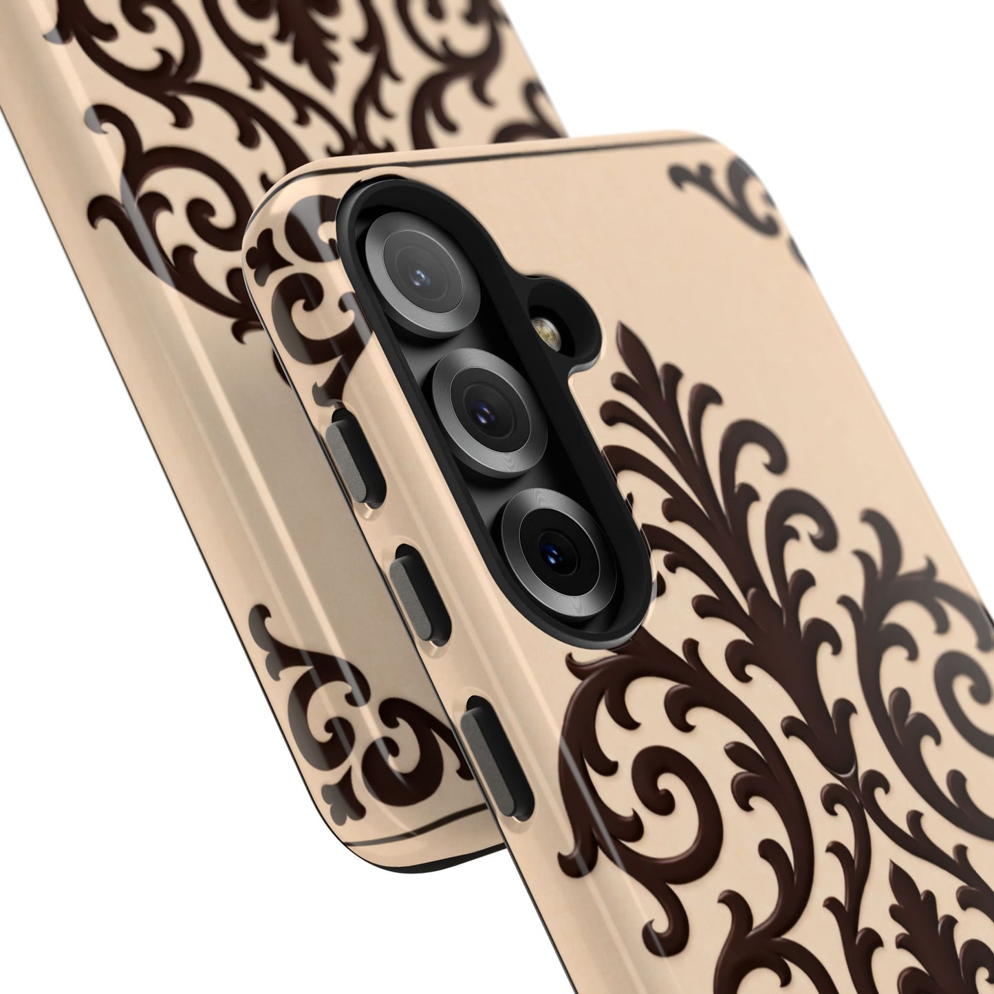 Almond-Beige & Brown Baroque Tough Phone Case — Elegant Beige & Brown Protective Cover