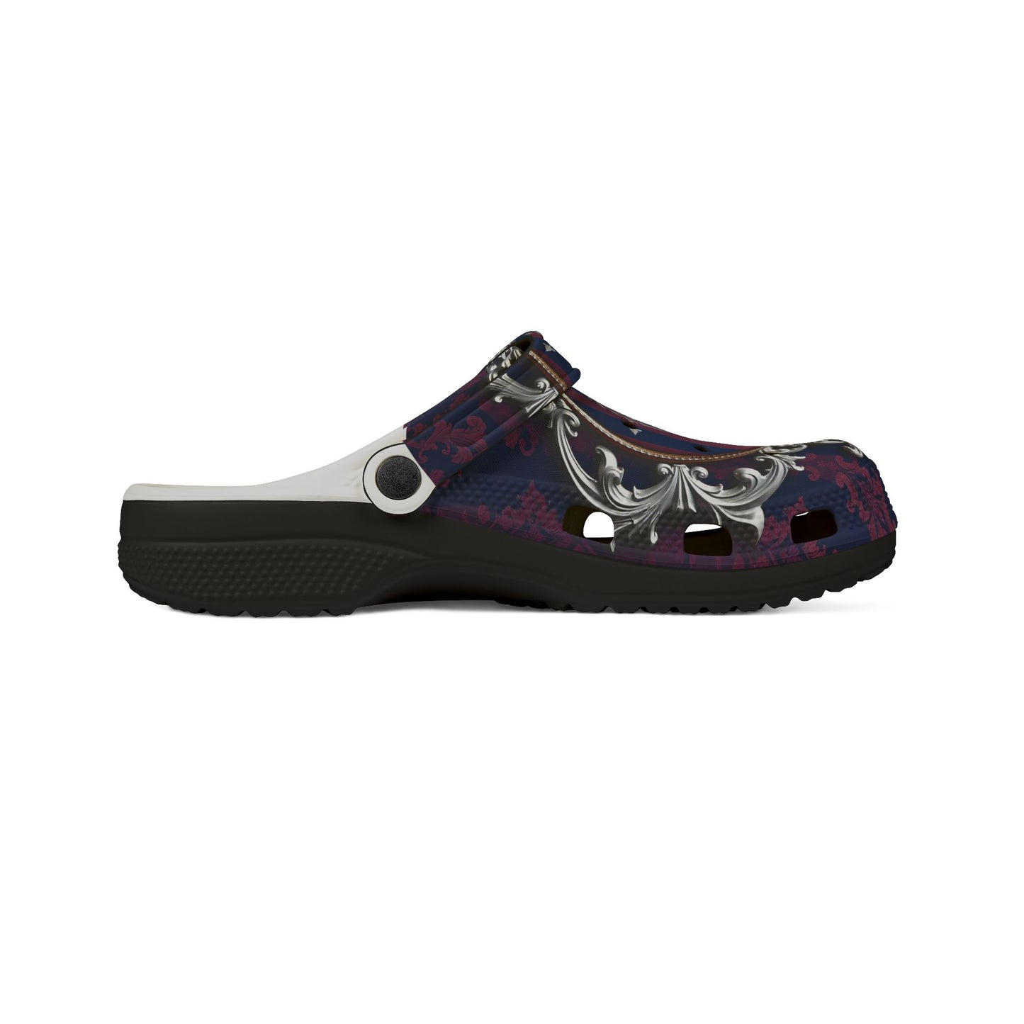Stylish EVA Foam Rubber Clogs with Elegant Design, Comfortable Everyday Footwear, Fashionable Indoor Slippers - Blue & Plum Striped Silver Crest