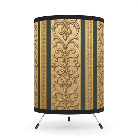 Elegant Teal Striped Gold Baroque Tripod Lamp with Vintage Shade | Home Decor, Gift Idea, Living Room, Bedroom, Table Accent