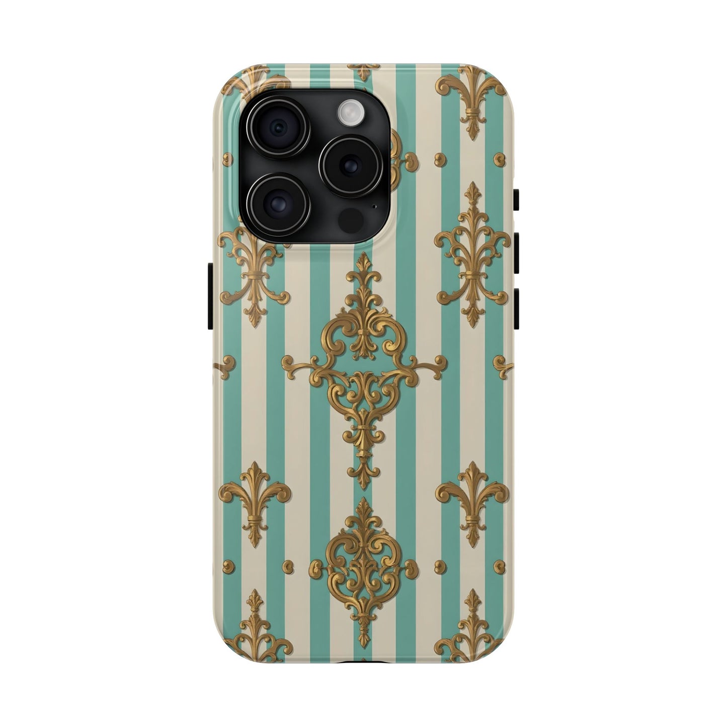 Elegant Striped Phone Case with Vintage Design, Tough Phone Cover, Stylish Smartphone Case - Matte Green Striped Rococo
