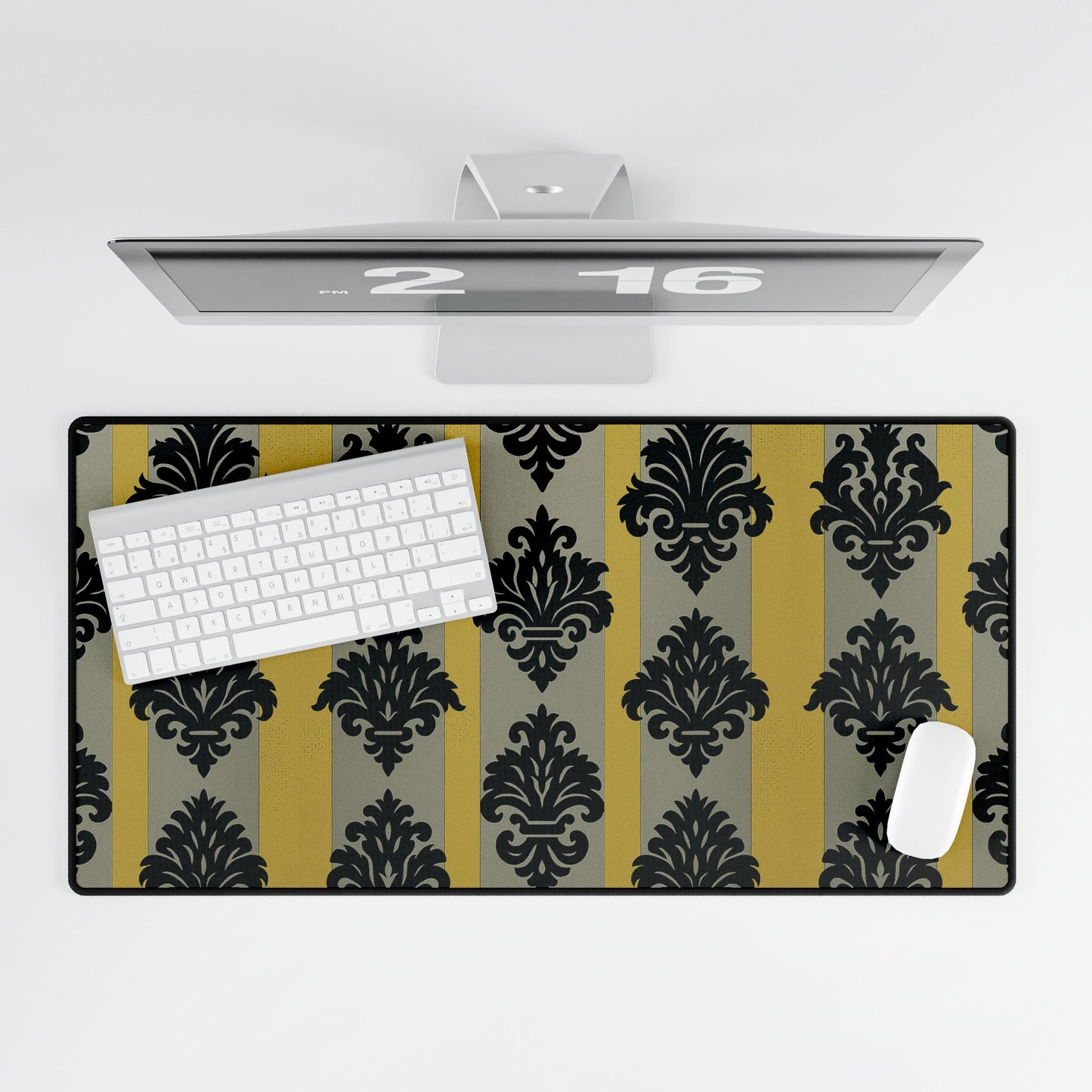 Elegant Desk Mats for Office Decor, Stylish Mouse Pads, Home Office Accessories, Chic Workplace Essentials - Silver & Gold Striped Black Baroque