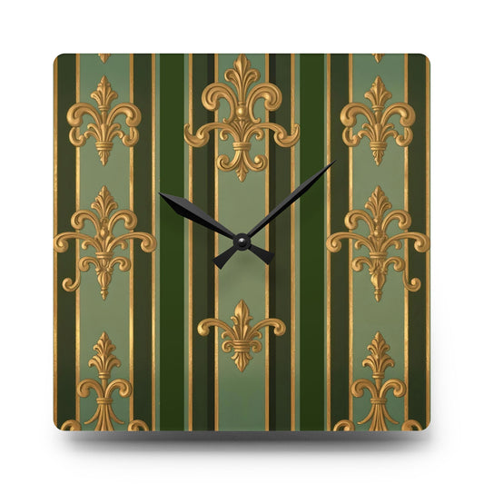 Elegant Vintage Acrylic Wall Clock, Home Decor, Timeless Style, Gift for Housewarming, Wall Art, Living Room Accent - Green Striped Gold Baroque