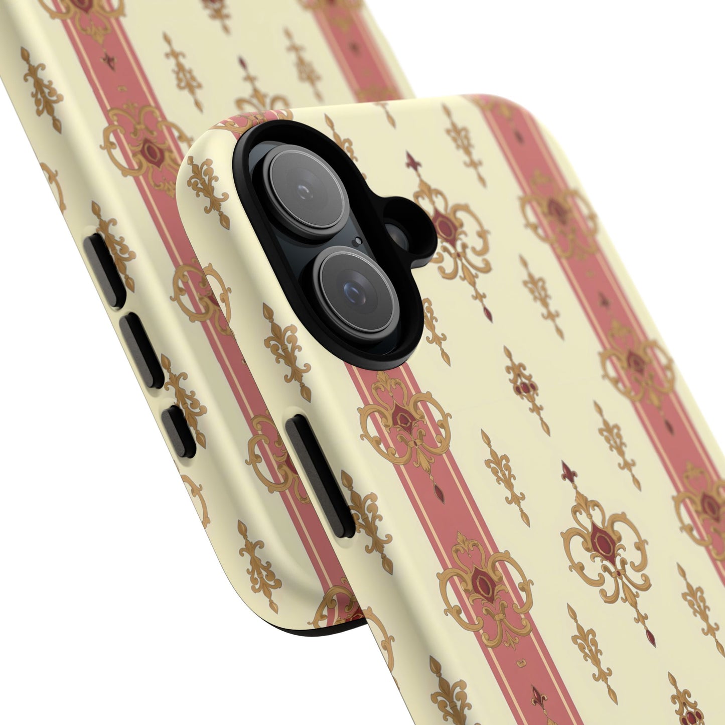 Elegant Floral Motif Phone Case - Tough Cases with Vintage Design - Mauve Striped Gold Damask