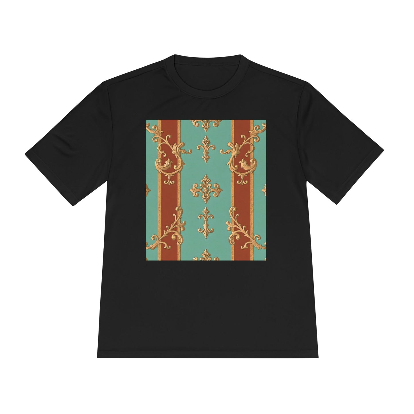Elegant Patterned Unisex Moisture Wicking Tee - Stylish Activewear for All Occasions - Rust & Mint Aqua Striped Baroque