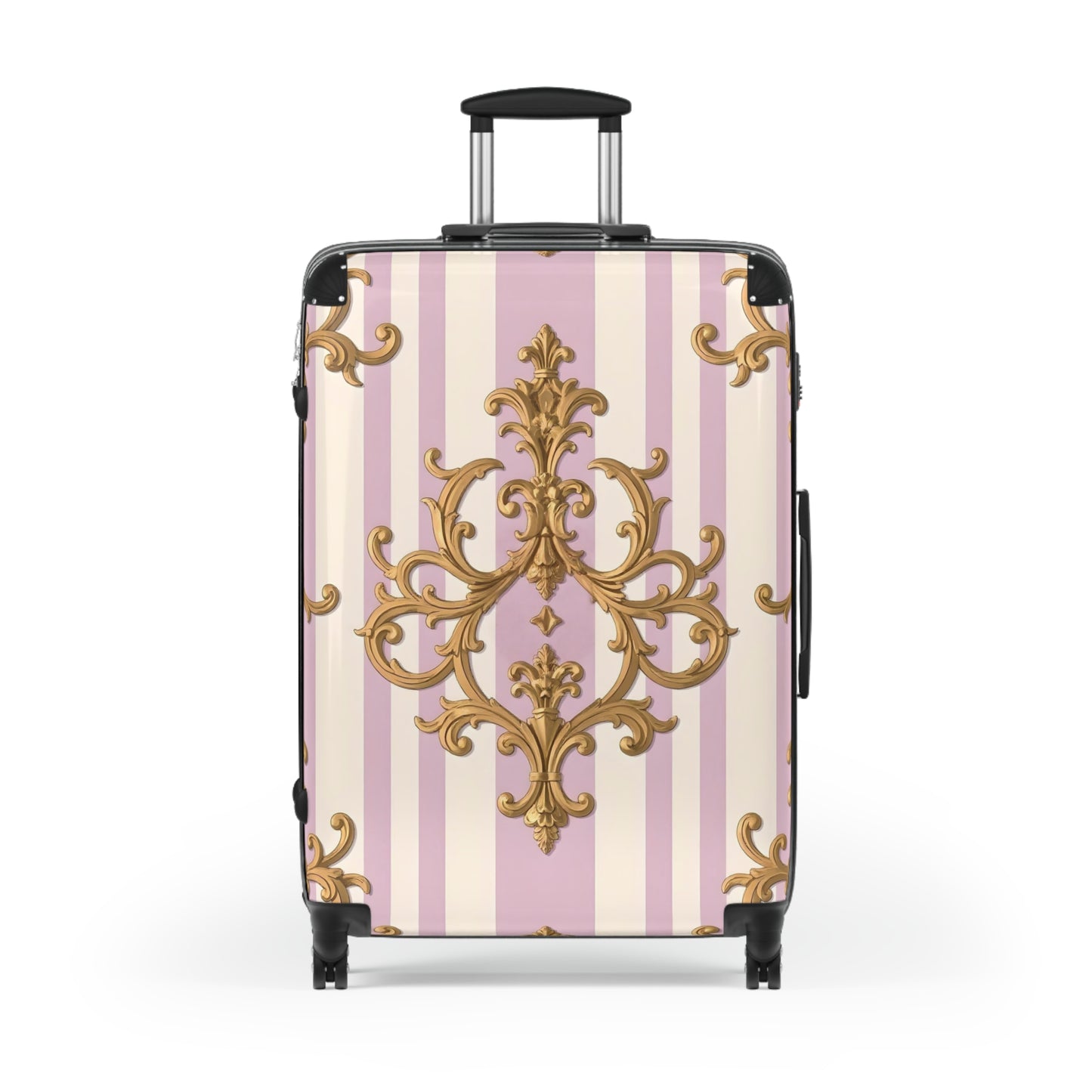 Elegant Ornate Suitcase for Travel, Stylish Luggage for Vacations, Personalized Travel Bag, Gift for Travelers - Lilac & Alabaster Striped Gold Baroque