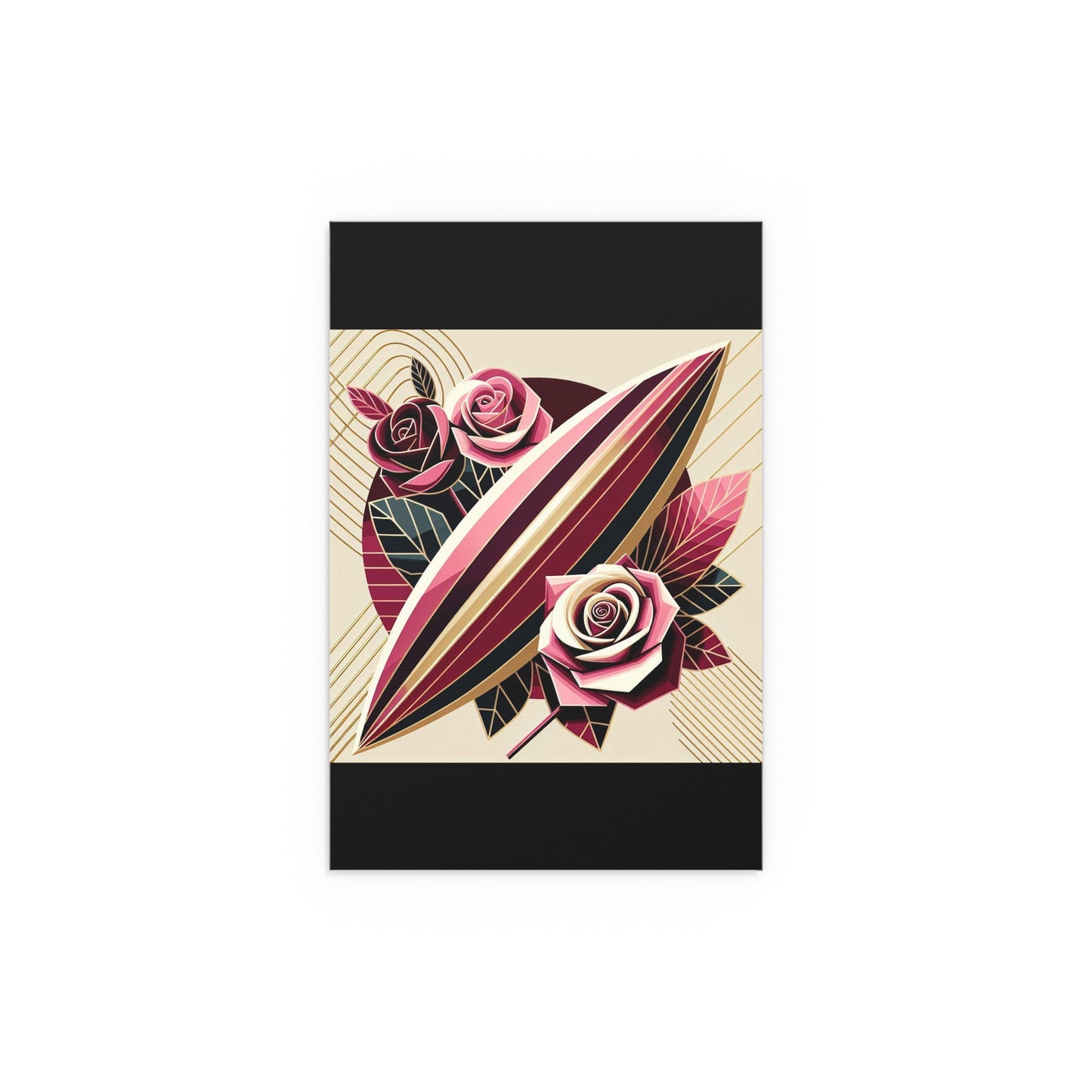 Elegant Floral Silk Poster - Indoor/Outdoor Wall Art for Home Decor - Pink & Burgundy Striped Surfboard & Roses