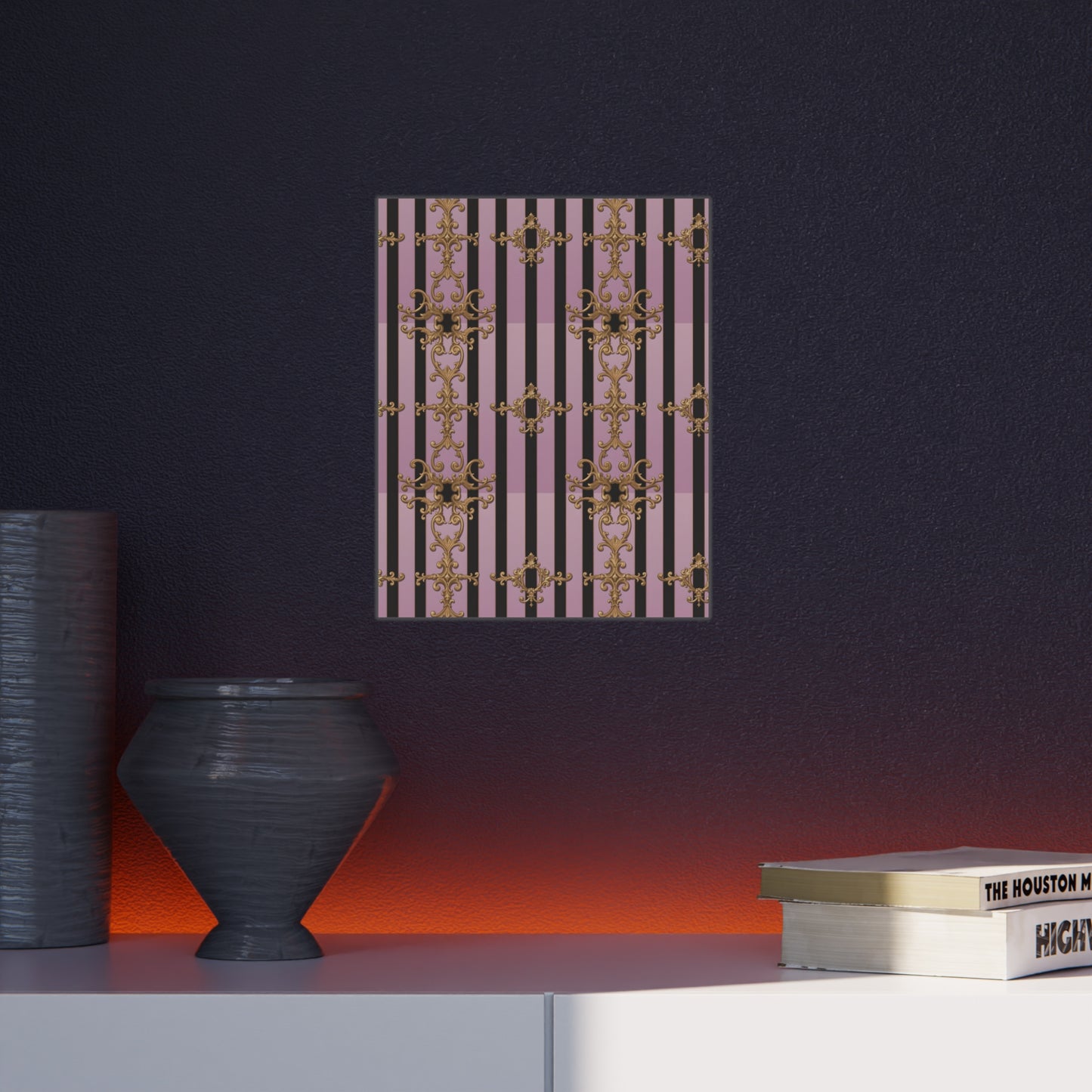 Elegant Decorative Foam Board | Wall Art, Home Decor, Office Accent, Gift Idea, Event Decoration - Lavender Ombre Striped Gold Baroque