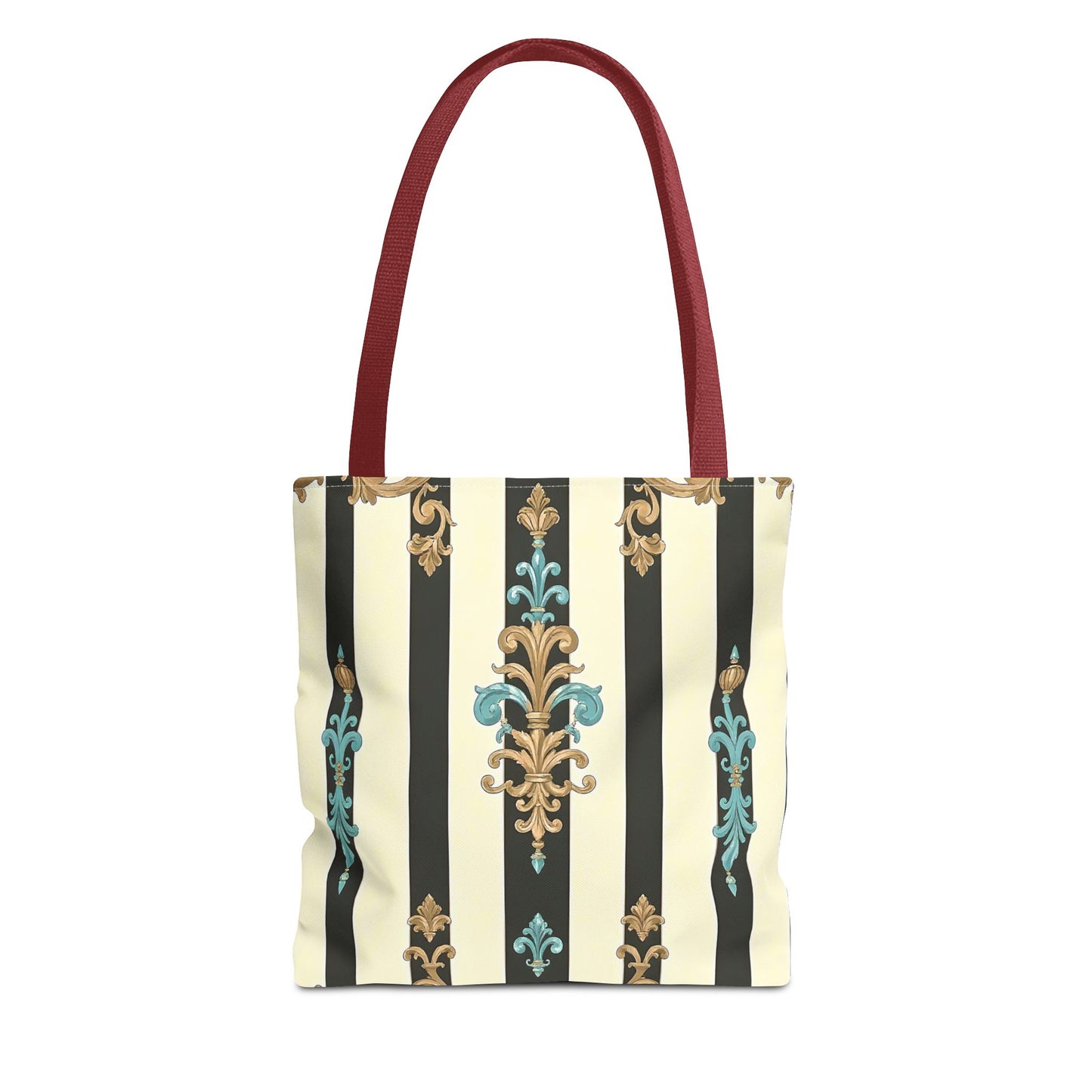 Elegant Stripe Pattern Tote Bag | Fashionable Reusable Shopping Tote, Eco-Friendly Gift Bag - Black Striped Turquoise & Black Rococo