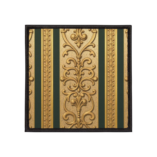 Vintage Teal Striped Gold Baroque Iron-On Patches for Jackets, Bags & DIY Projects, Unique Fashion Accessories, Gifts for Craft Lovers