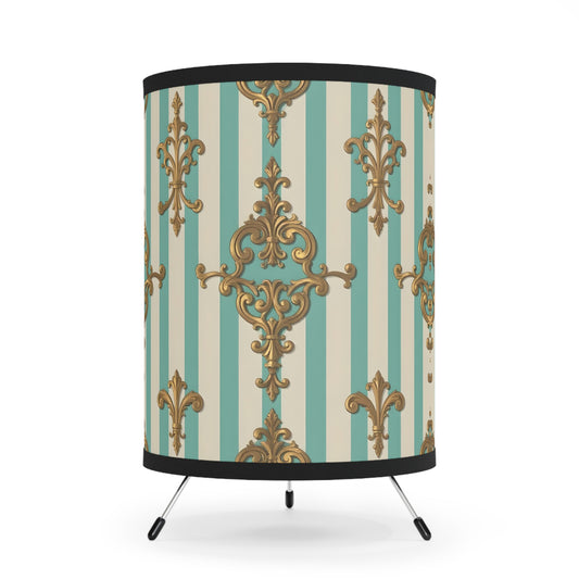 Elegant Tripod Lamp with Printed Shade | Home Decor, Vintage Lighting, Gift for Her, Unique Interior Design - Matte Green Striped Rococo
