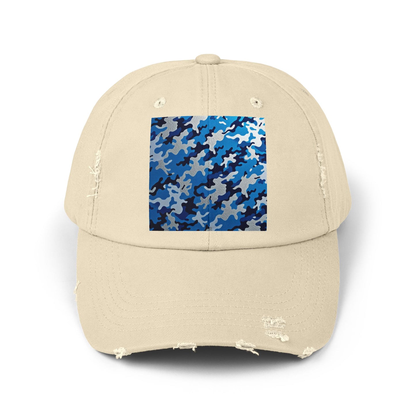 Stylish Unisex Distressed Cap, Casual Summer Hat, Trendy Gift for Him/Her, Comfortable Everyday Accessory - Blue Camo
