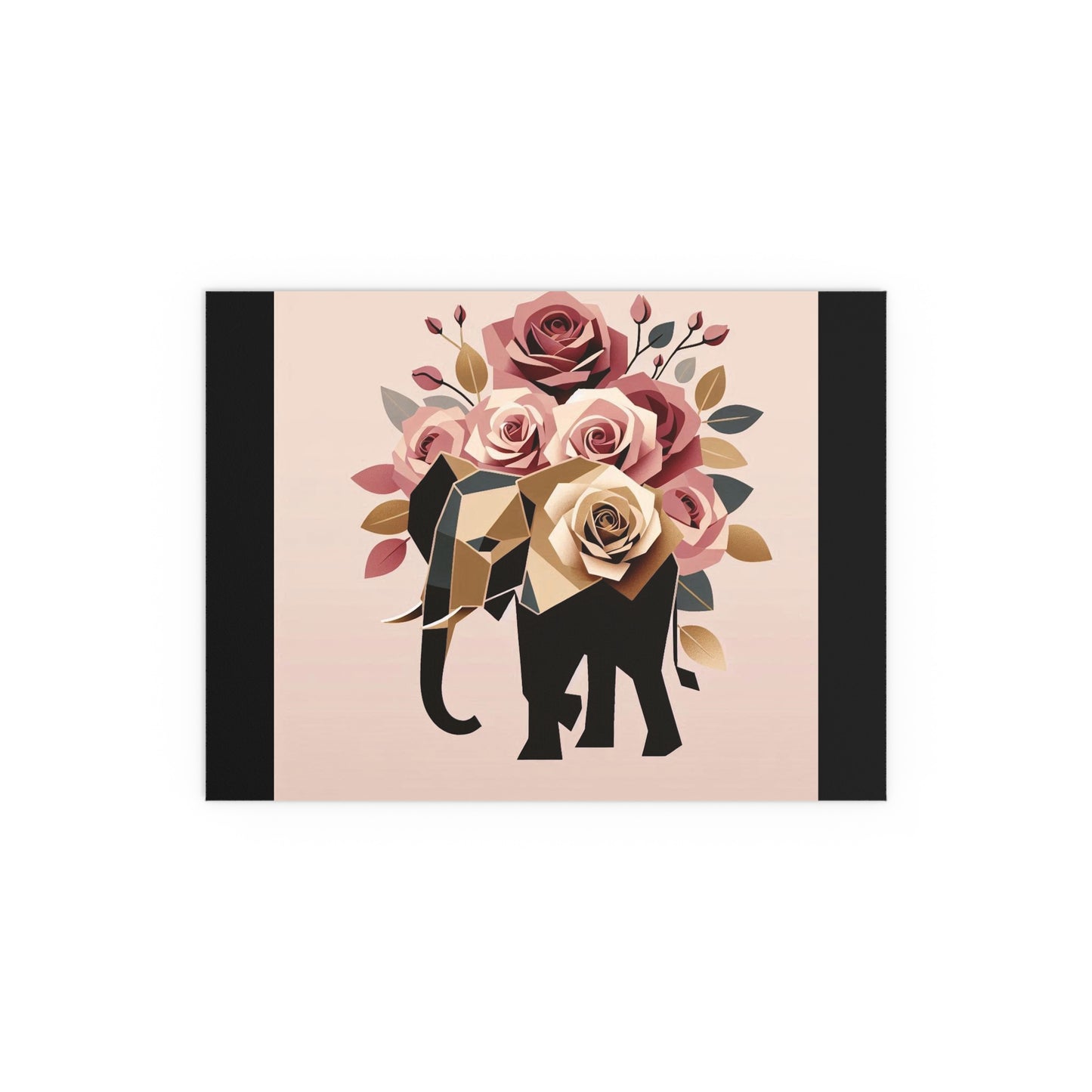 Elegant Floral Silk Poster - Indoor/Outdoor Wall Art for Home Decor - Black & Gold Elephant & Roses