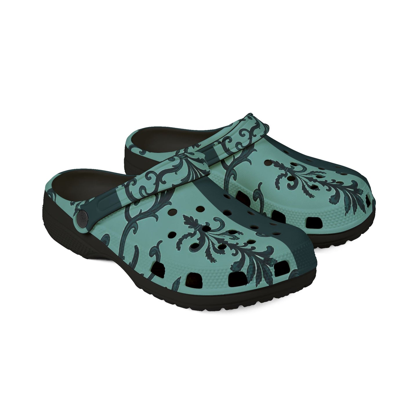 Stylish EVA Foam Rubber Clogs with Elegant Pattern | Comfortable Footwear for Home & Outdoors, Casual Slip-Ons, Spring Fashion - Teal Striped Rococo