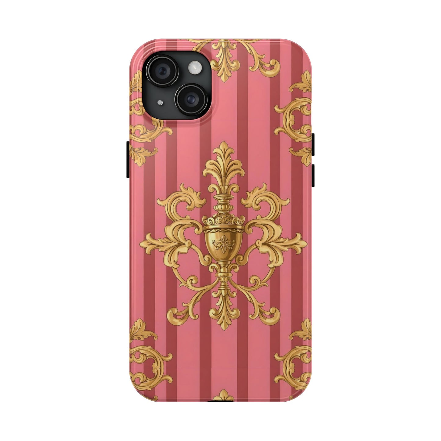 Elegant Baroque Tough Phone Cases, Durable Phone Cover, Stylish Accessory, Gift for Any Occasion - Pink Striped Gold Baroque