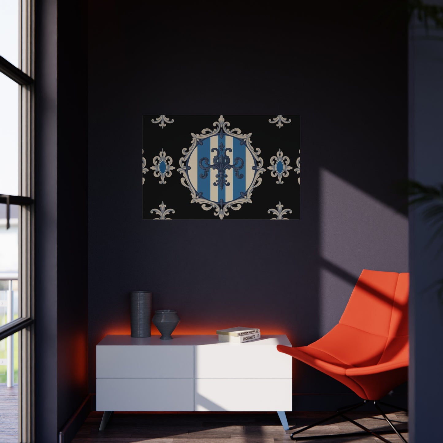 Elegant Blue & Alabaster Striped Baroque Decorative Foam Board Art, Home Decor Wall Display, Unique Gift for Housewarming, Event Decorations