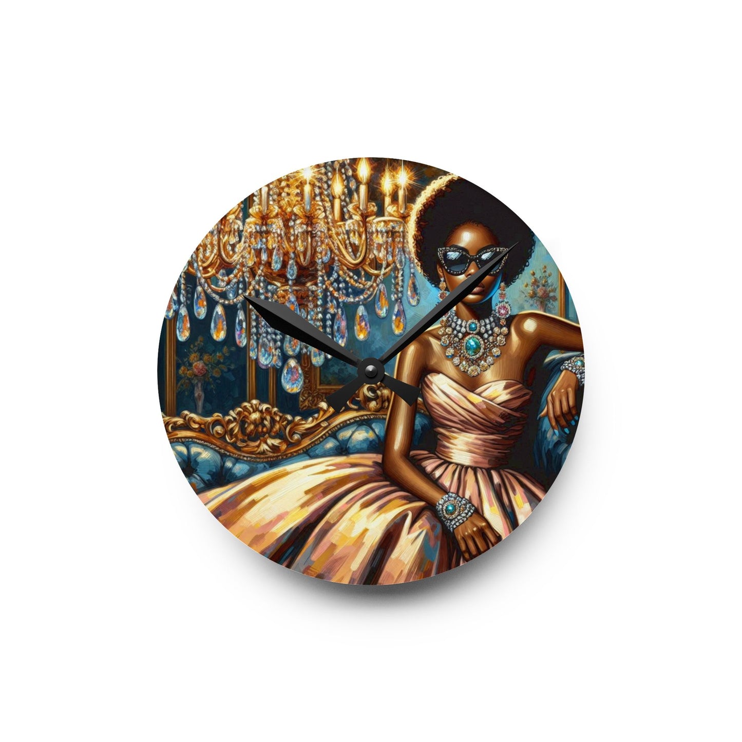 Elegant Acrylic Wall Clock with Glamorous Lady Design, Chic Home Decor, Modern Office Accent, Unique Gift Idea - Elegant Lady & Chandelier