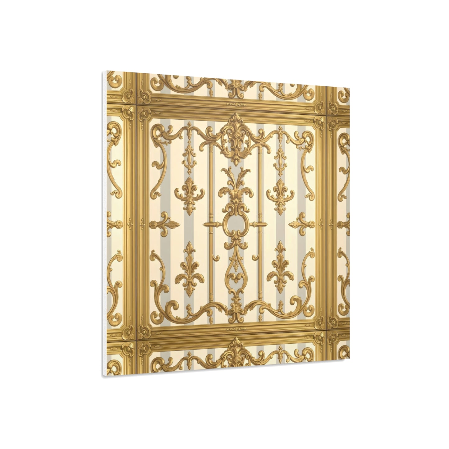 Elegant Ornate Foam Board Art - Luxury Wall Décor, Home Decoration, Versatile Display Board - Matte Gray & Cream Striped Gold Baroque