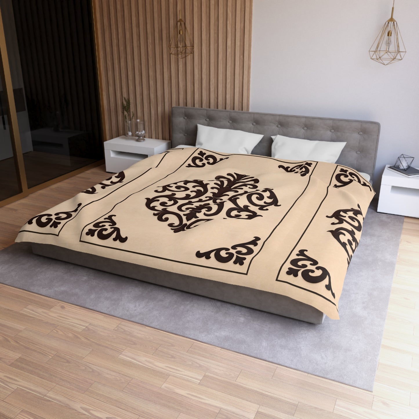 Almond-Beige & Brown Baroque Microfiber Duvet Cover — Classic Beige & Brown Decorative Bedding