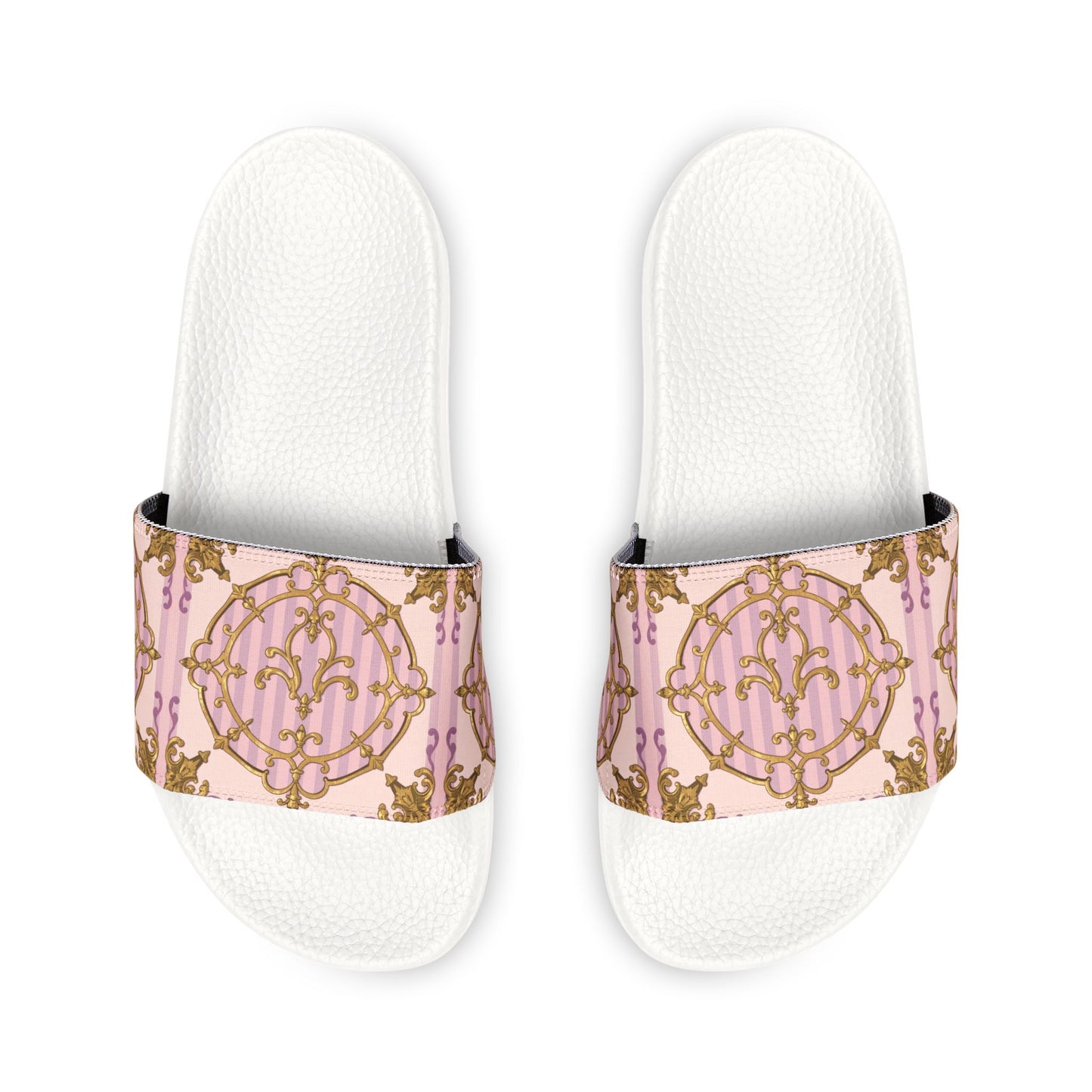 Stylish Lavender & Alabaster Striped Gold Baroque Women's Removable-Strap Sandals - Perfect for Summer, Beach Days, Casual Outings, Weddings