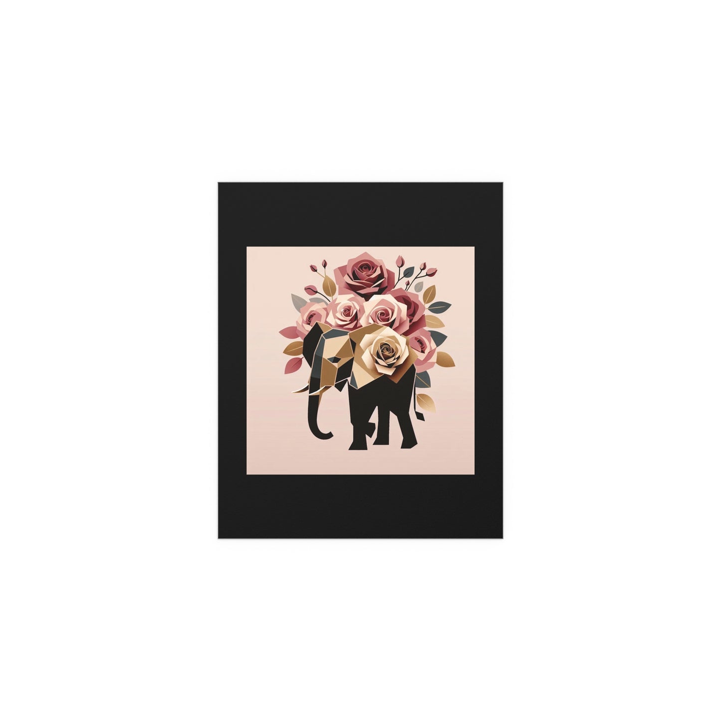 Elegant Floral Silk Poster - Indoor/Outdoor Wall Art for Home Decor - Black & Gold Elephant & Roses