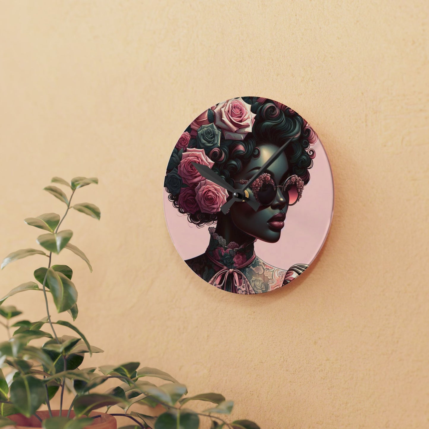 Chic Matte Teal Woman & Baroque Acrylic Wall Clock – Stylish Home Decor, Art Piece, Gift for Her, Boho Wall Art, Unique Gift Idea