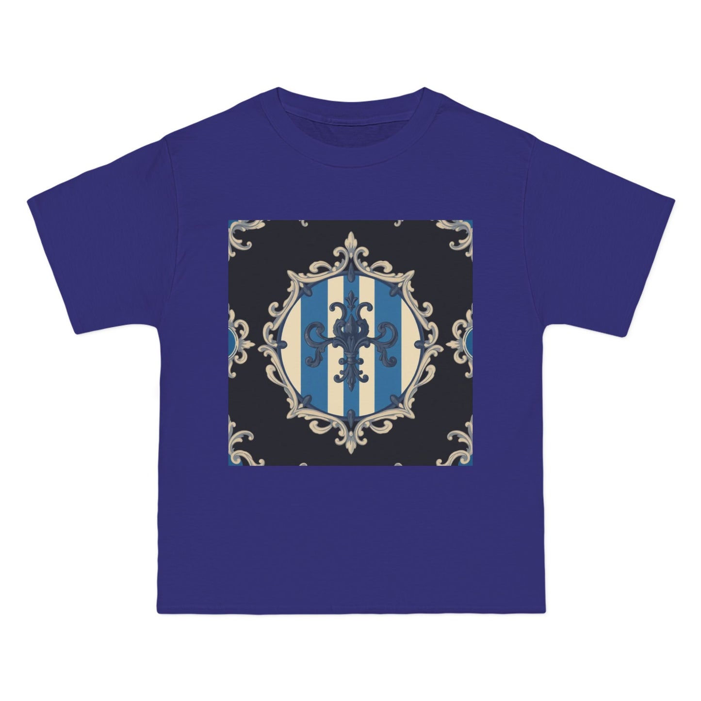 Elegant Blue & Alabaster Striped Baroque Short-Sleeve T-Shirt | Vintage Style, Graphic Tee, Casual Wear, Unisex Gift, Unique Design
