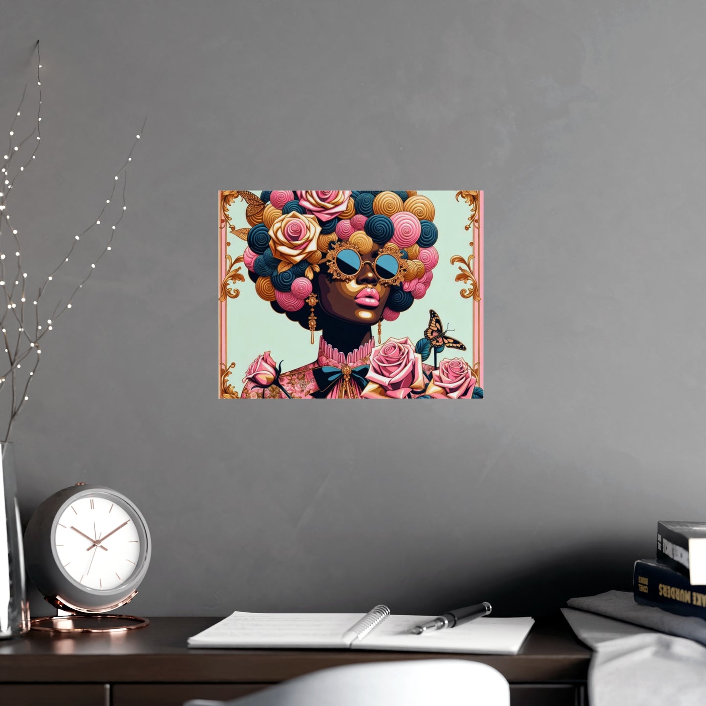 Vibrant Matte Art Posters, Wall Decor for Home, Boho Wall Art, Afrocentric Decor, Unique Gifts for Her - Lady In Pink Baroque