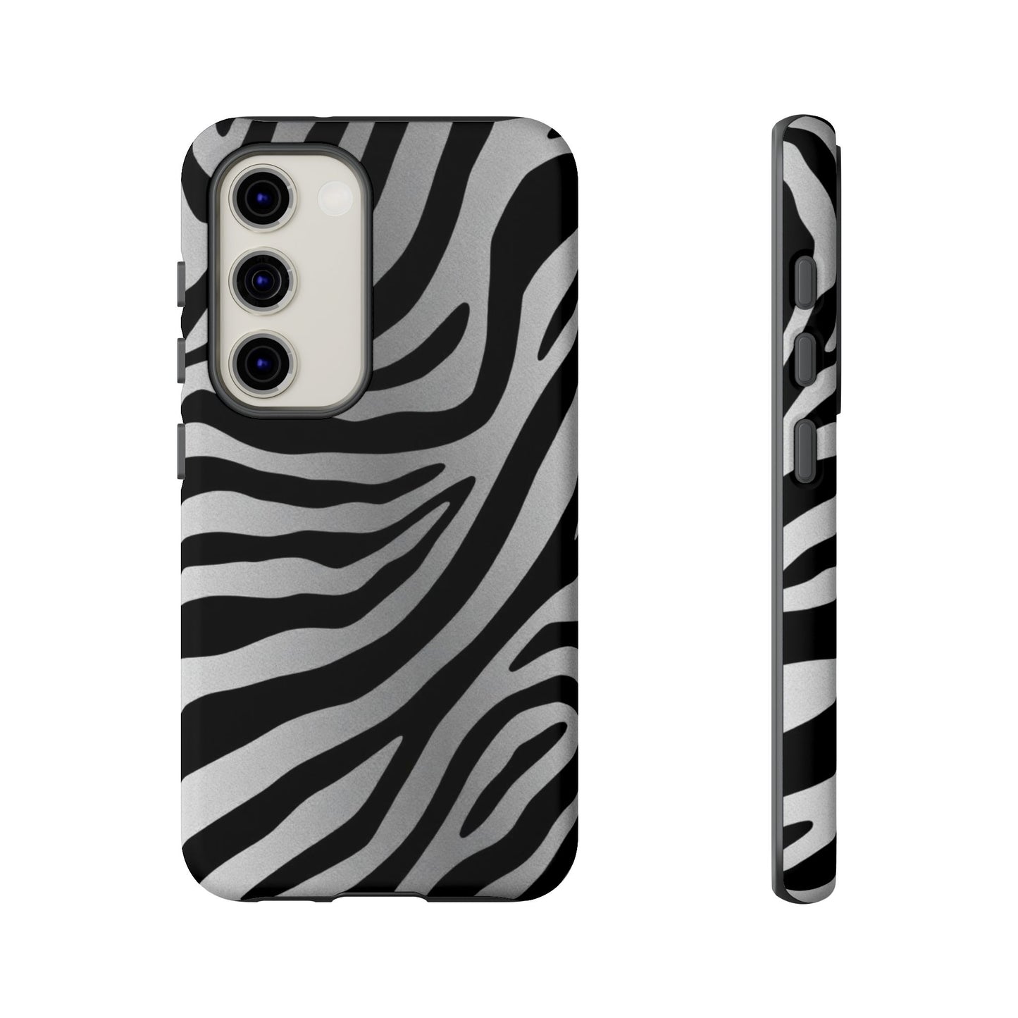 Zebra Print Tough Phone Case - Silver