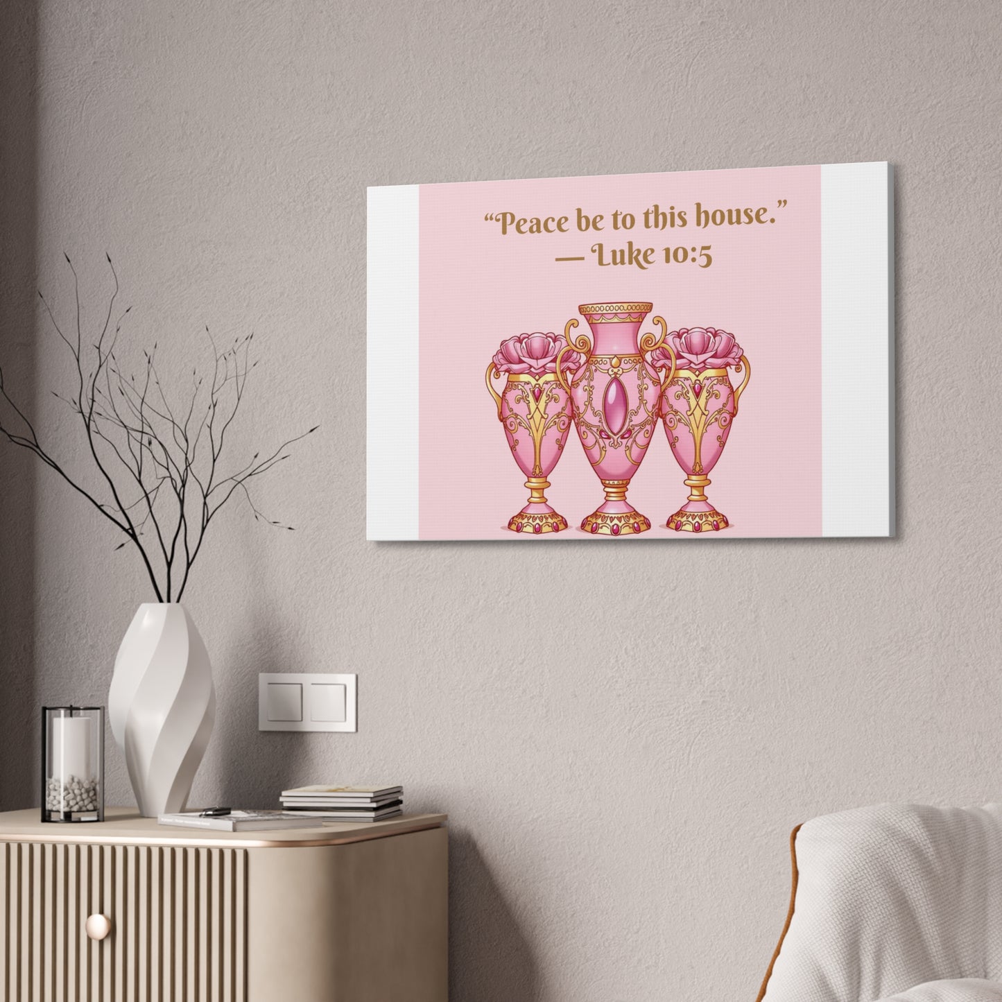Decorative Canvas Wall Art - "Peace Be to This House" Vases, Home Decor, Inspirational Wall Art, Gift for Housewarming - 10:5