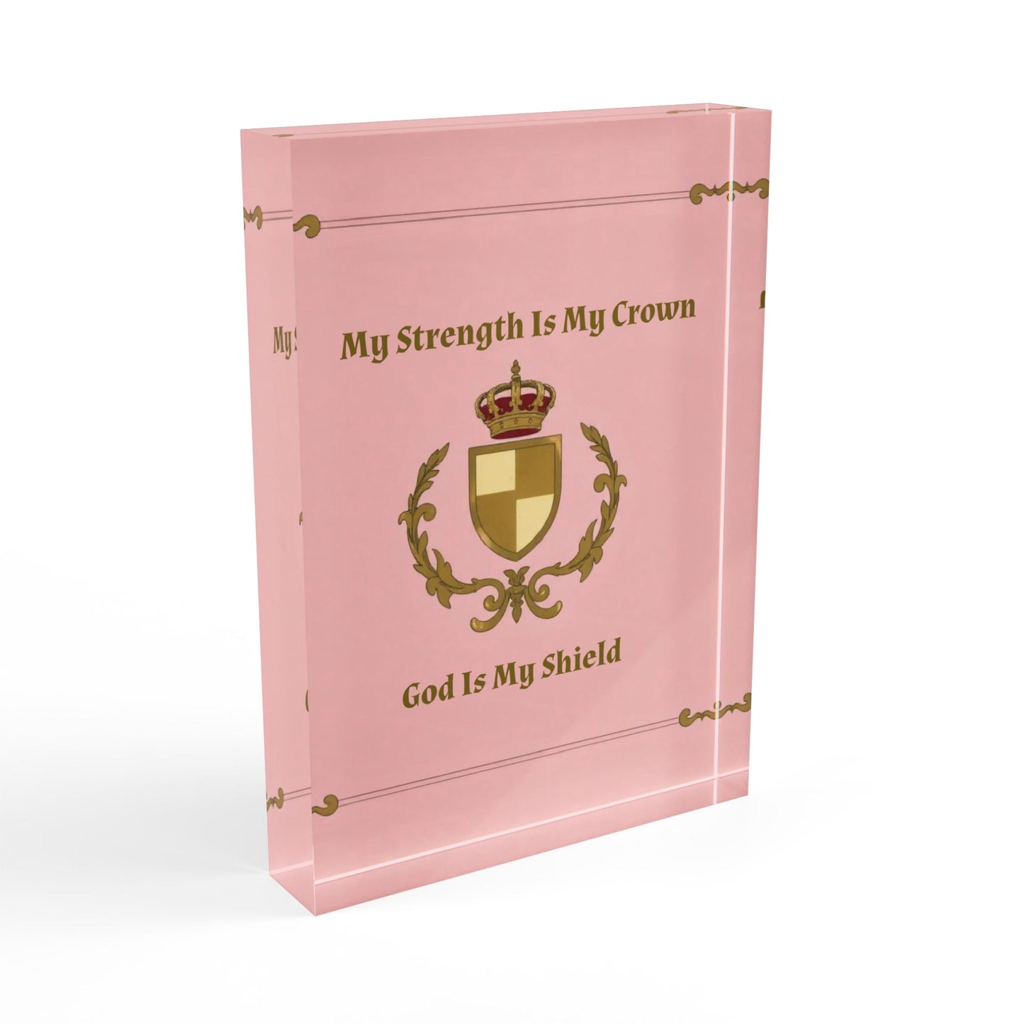Crown & Crest Spiritual Quote Inspirational Photo Block - My Strength Is My Crown, God Is My Shield | Home Decor, Gift for Friends, Office Desk