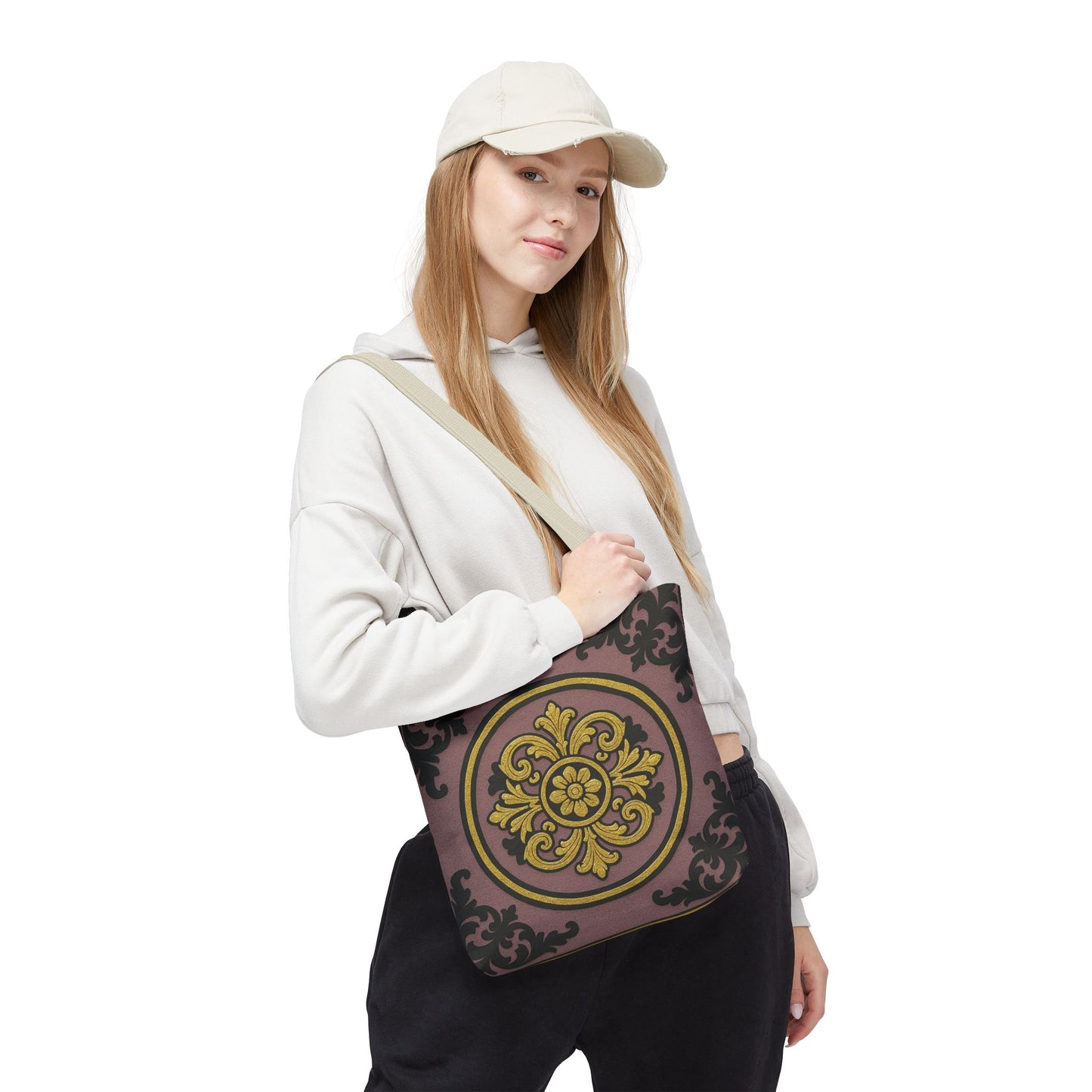 Elegant Gilded Mauve With Gold-Black Baroque Print Tote Bag, Reusable Shopping Tote, Gift for Her, Weekend Bag, Eco-Friendly Handbag