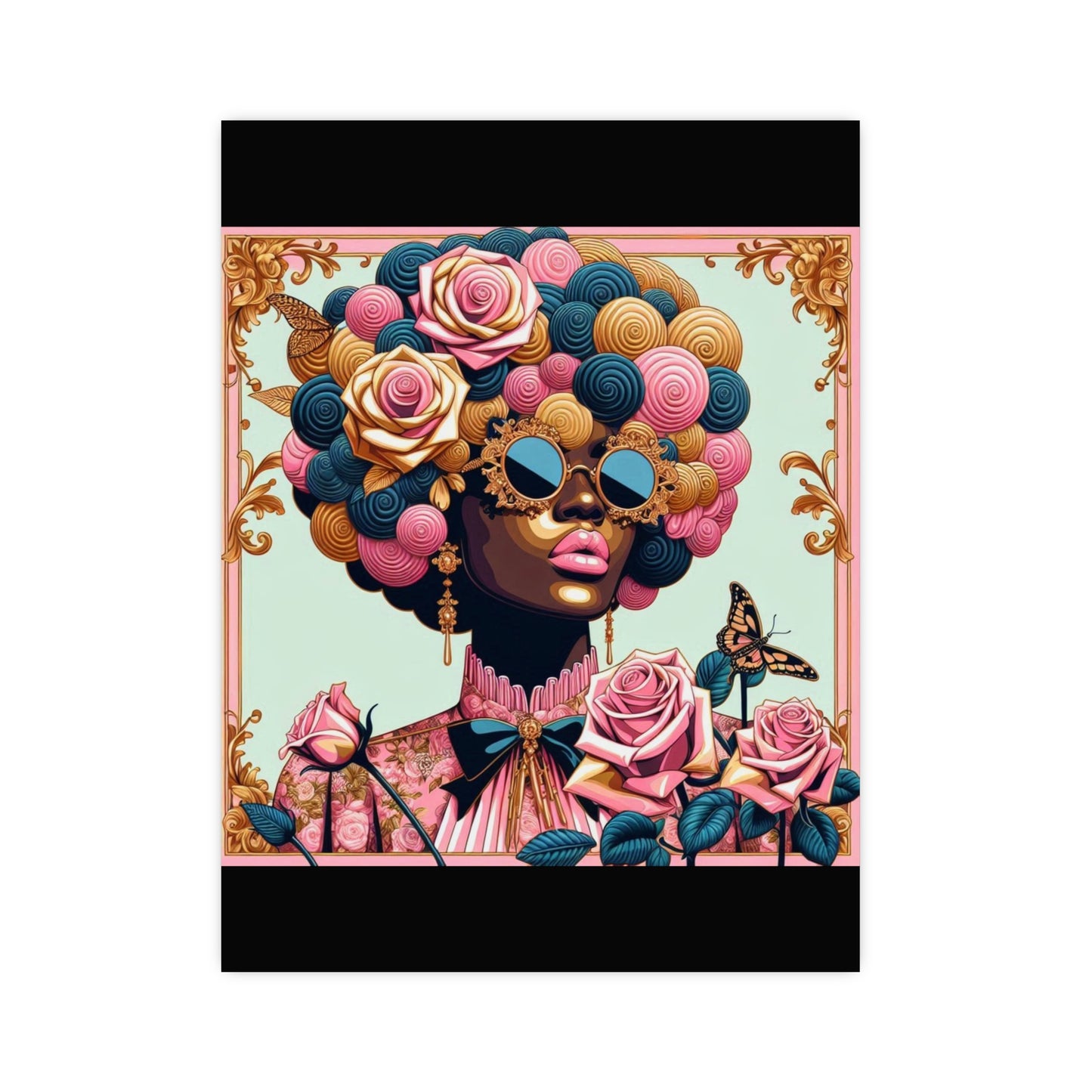 Vibrant Matte Art Posters, Wall Decor for Home, Boho Wall Art, Afrocentric Decor, Unique Gifts for Her - Lady In Pink Baroque