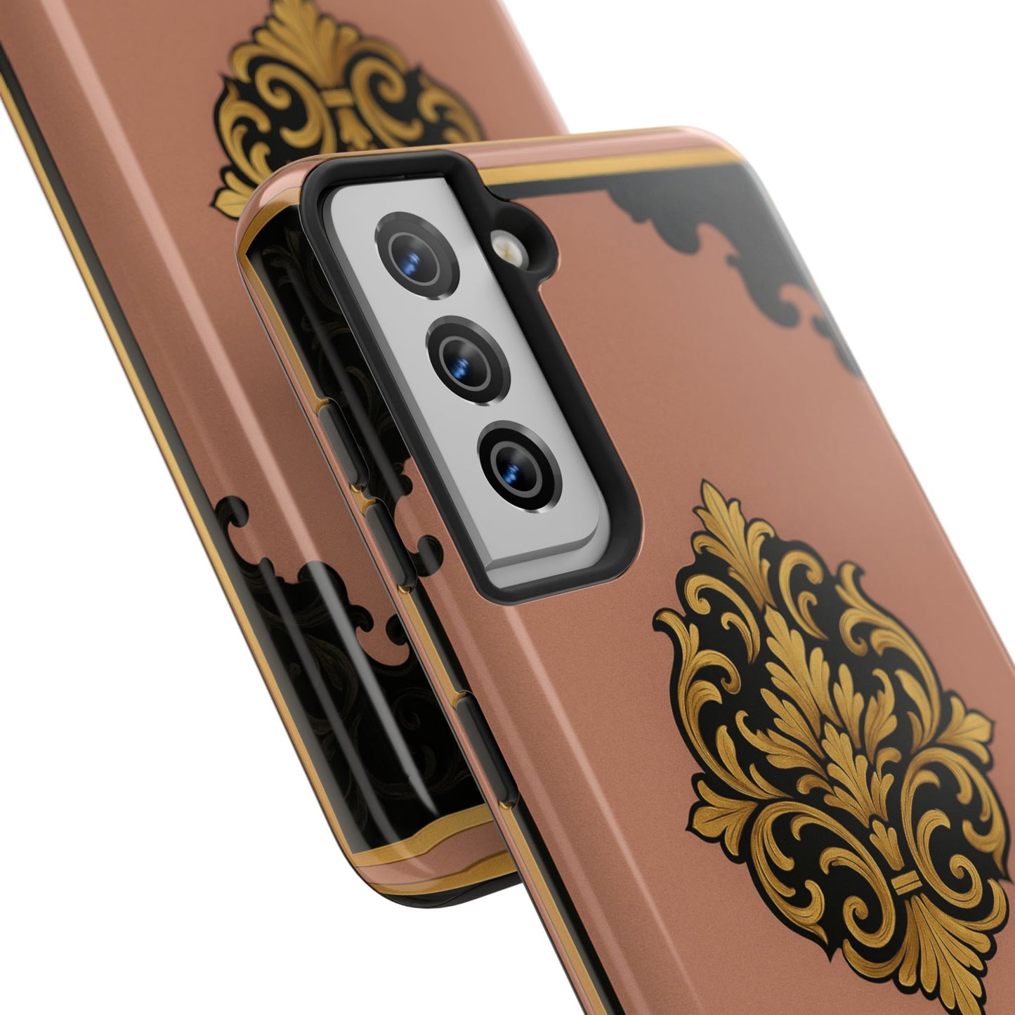 Mauve & Black-Gold Baroque Tough Phone Case — Ornate Protective iPhone Cover