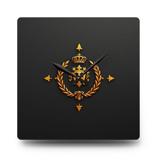 Elegant Vintage-Inspired Acrylic Wall Clock, Royal Emblem Decor, Home Office Styling, Unique Gift, Timeless Wall Art - Gold Crest